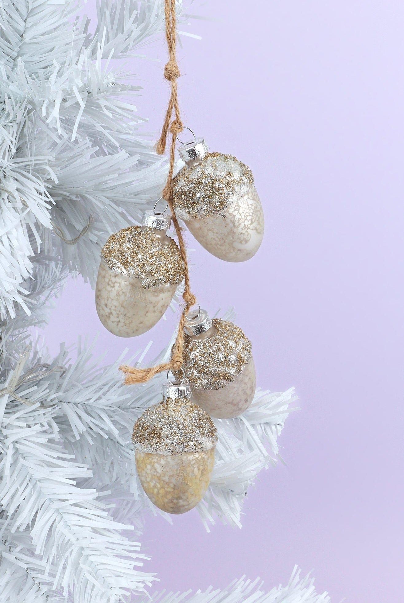 Large Glass Acorn String Garland Decoration Silver Mercury Finish with Natural Jute Twine - G Decor