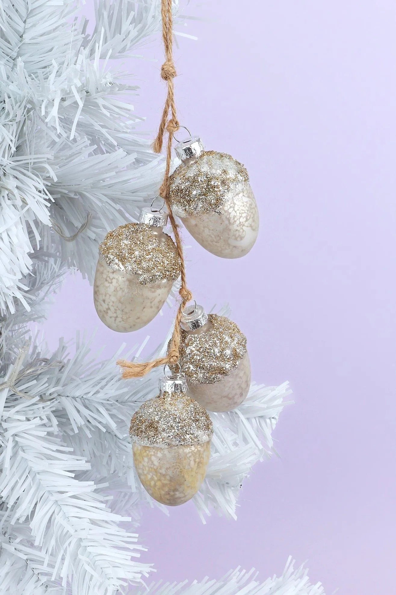 Large Glass Acorn String Garland in Silver Mercury Finish with Jute Twine — G Decor