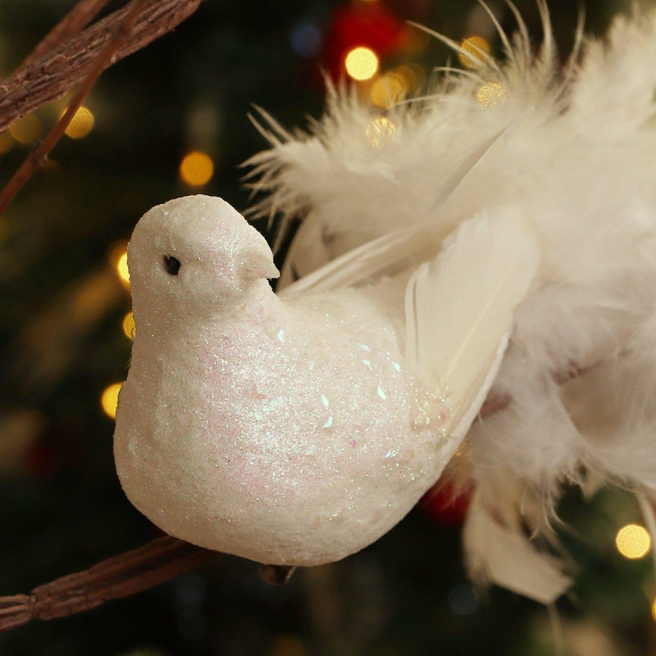 Large Life-Size Hand-Finished White Dove Clip-On Bird Christmas Decoration Sparkly Finish & Flowing Feather Tail - G Decor