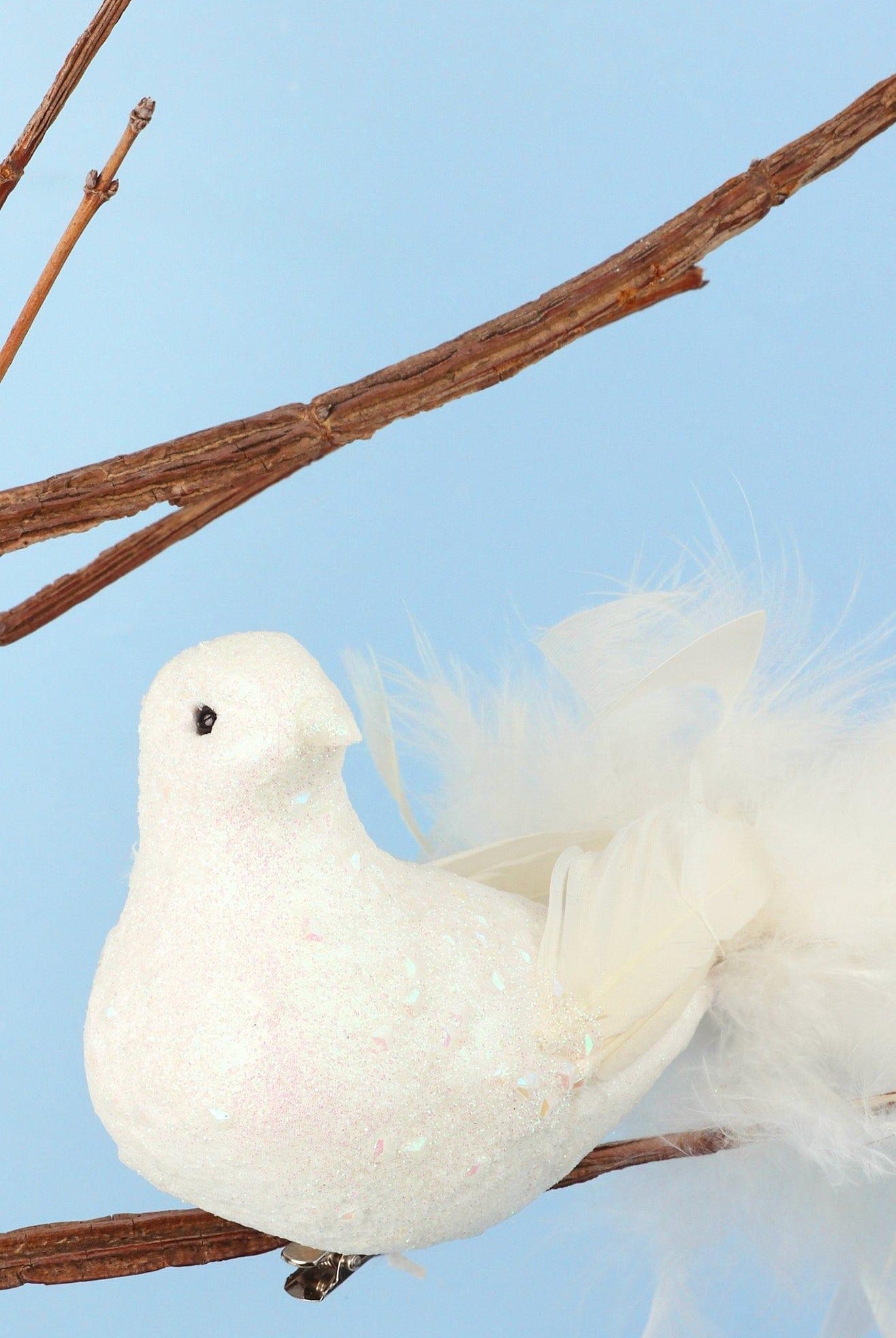 Large Life-Size Hand-Finished White Dove Clip-On Bird Christmas Decoration Sparkly Finish & Flowing Feather Tail - G Decor