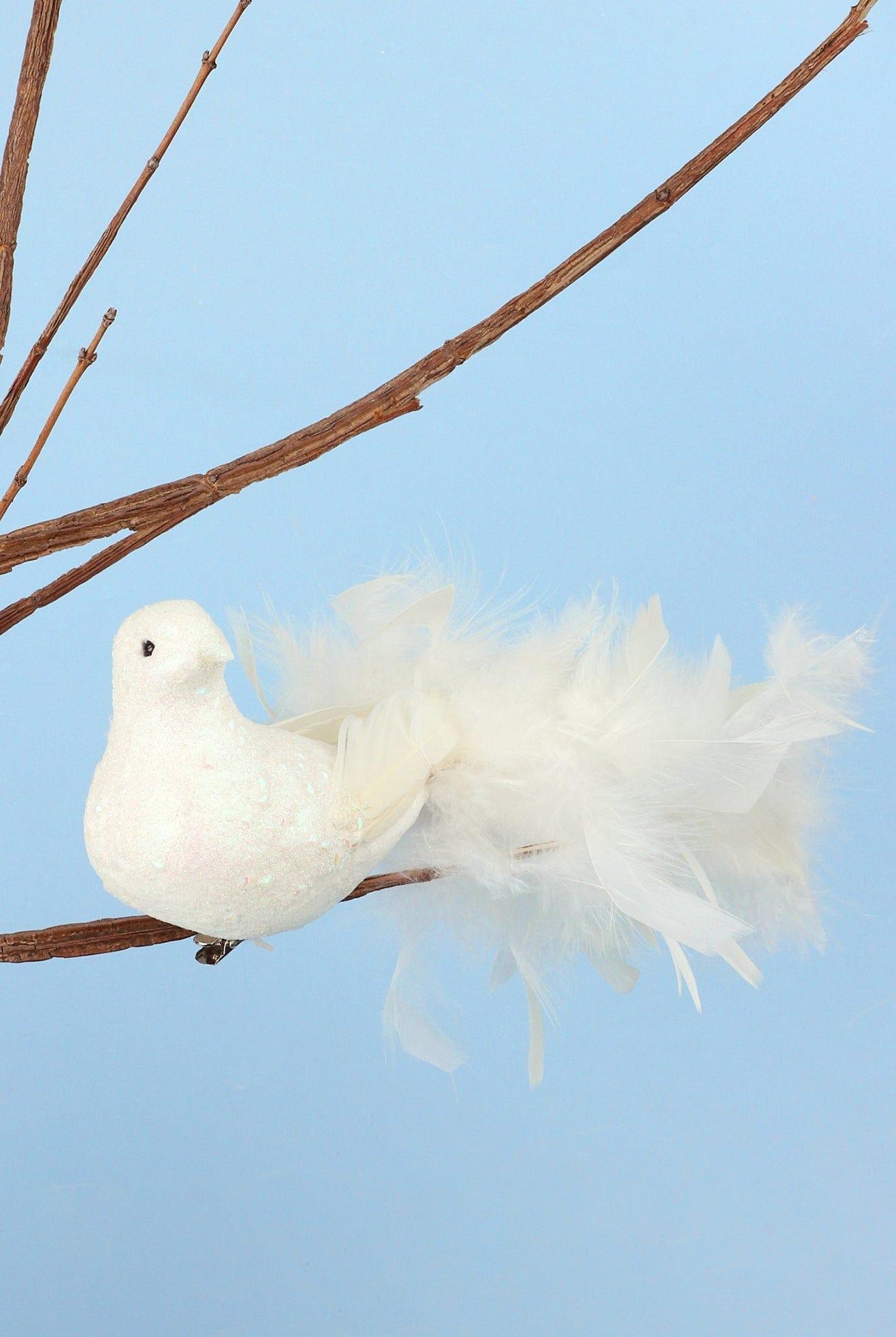 Large Life-Size Hand-Finished White Dove Clip-On Bird Christmas Decoration Sparkly Finish & Flowing Feather Tail - G Decor