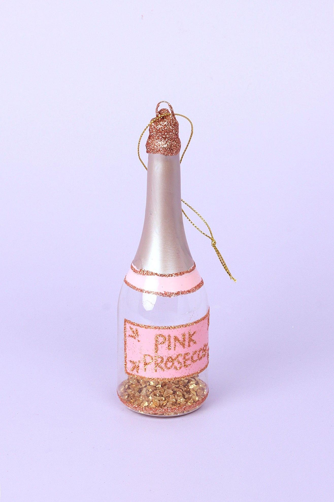 large-pink-prosecco-celebration-bottle-handpainted-hanging-ornament-sparkling-tree-bauble-with-gold-flakes-decoration-g-decor-72647 - G Decor