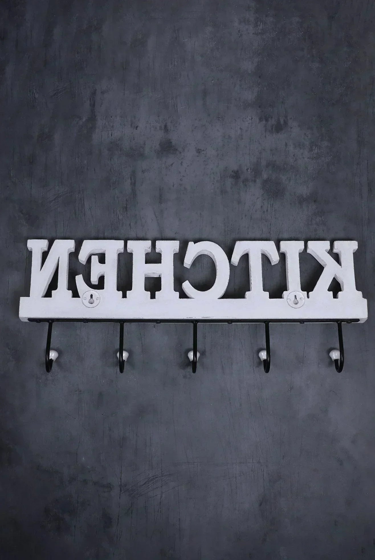 Large Wall-Mounted Kitchen Hook Rack Rustic White Lettered Towel & Utensil Holder - G Decor