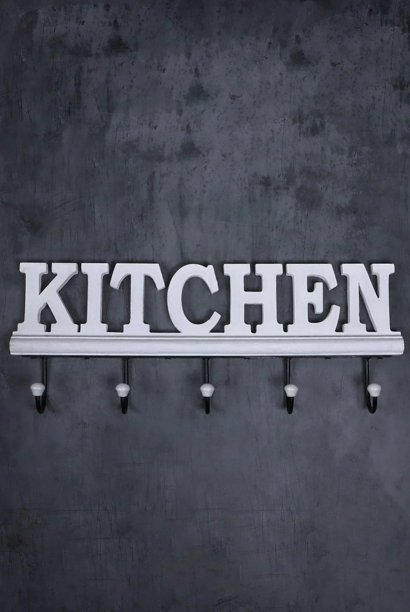 Large Wall-Mounted Kitchen Hook Rack Rustic White Lettered Towel & Utensil Holder - G Decor