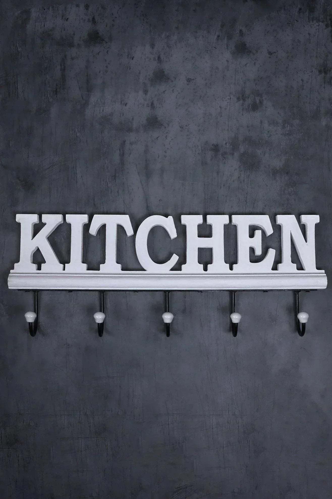 Large Wall-Mounted Kitchen Hook Rack Rustic White Lettered Towel & Utensil Holder - G Decor