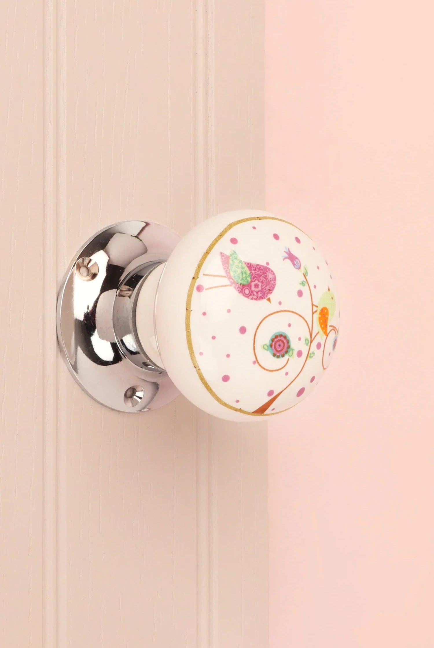Little Garden Birds Ceramic Mortice Door Knobs Set – Handcrafted for Interior Doors with Chrome Base, Ideal for Kids’ Rooms & Nature Homes - G Decor