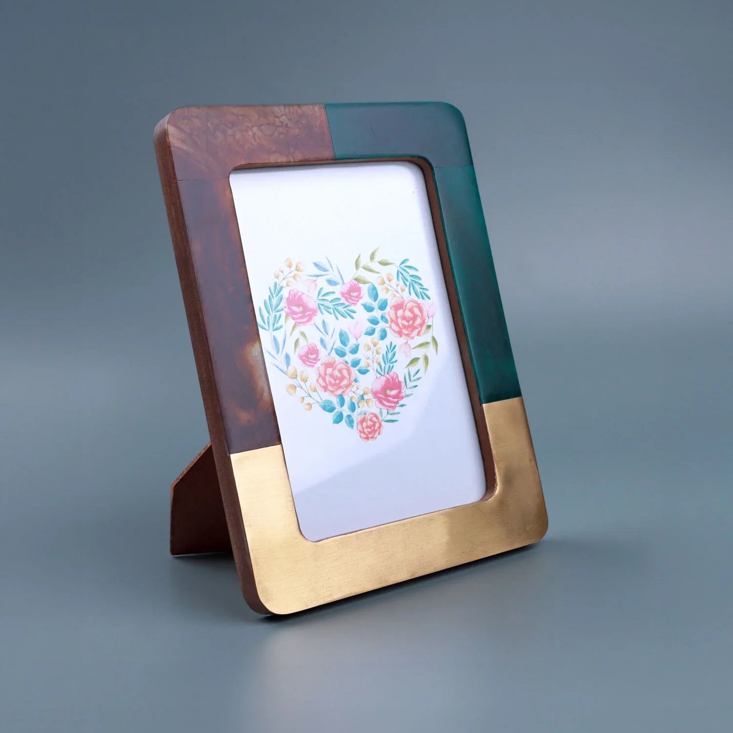 Lucca Handcrafted Photo Frame, Vintage Green, Rich Brown & Aged Brass Inlay Picture Display - G Decor