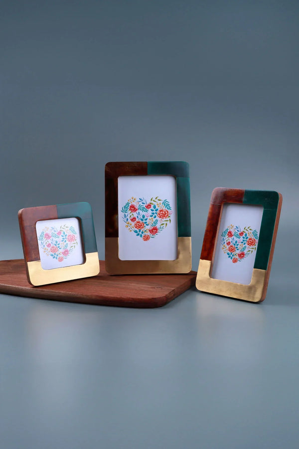 Lucca Bone Inlay Photo Frame in Vintage Green and Aged Brass