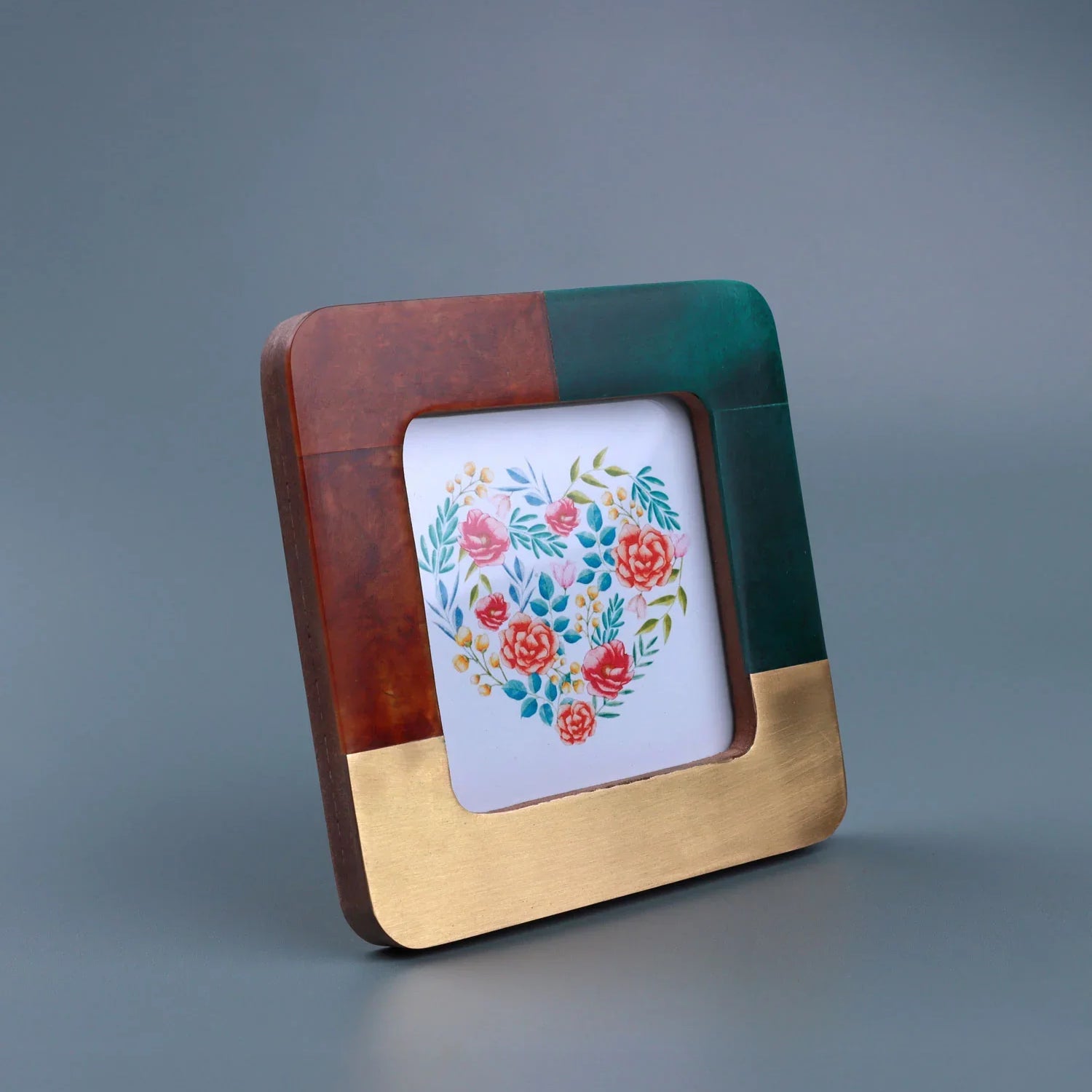 Lucca Handcrafted Photo Frame, Vintage Green, Rich Brown & Aged Brass Inlay Picture Display - G Decor