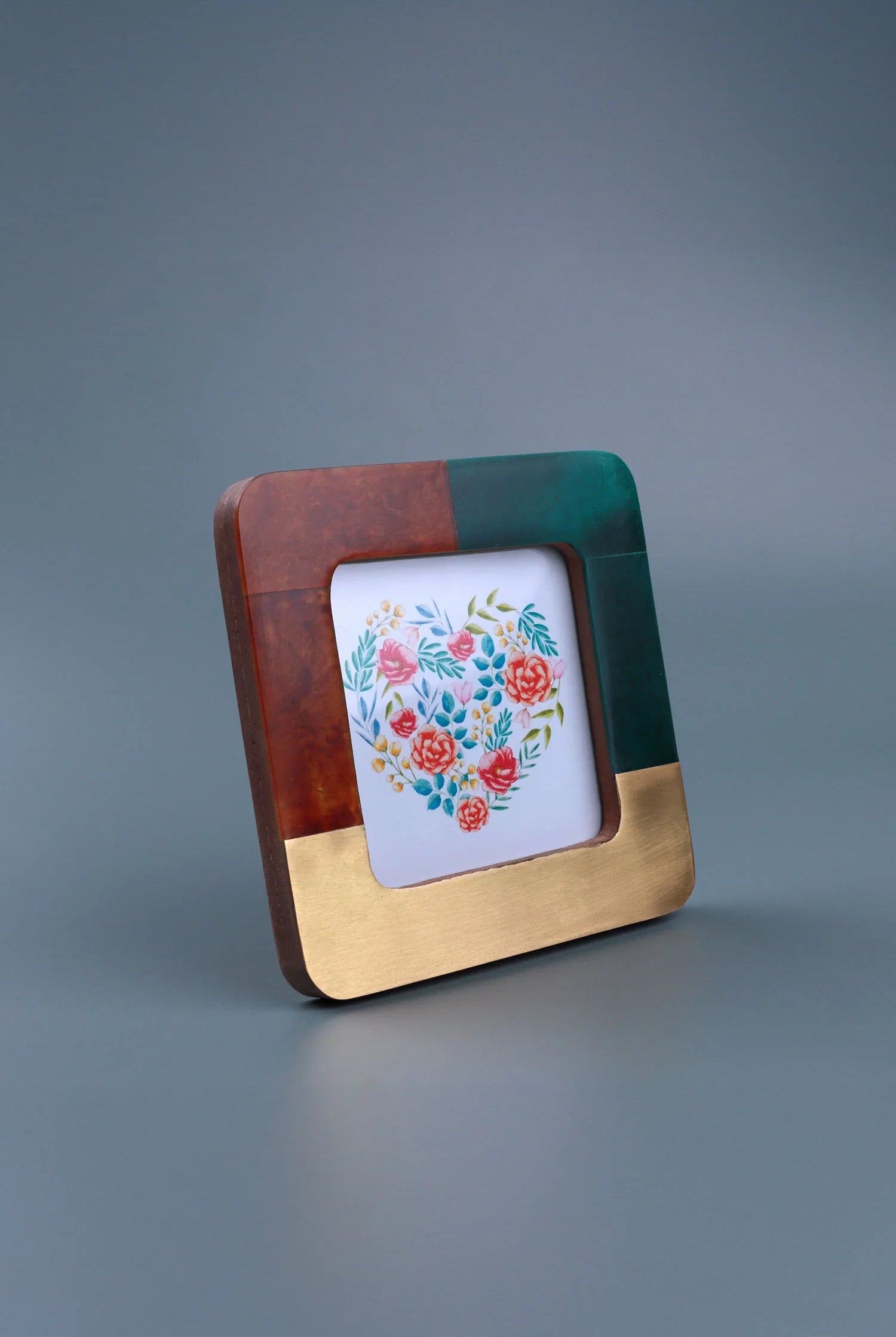 Lucca Handcrafted Photo Frame, Vintage Green, Rich Brown & Aged Brass Inlay Picture Display - G Decor