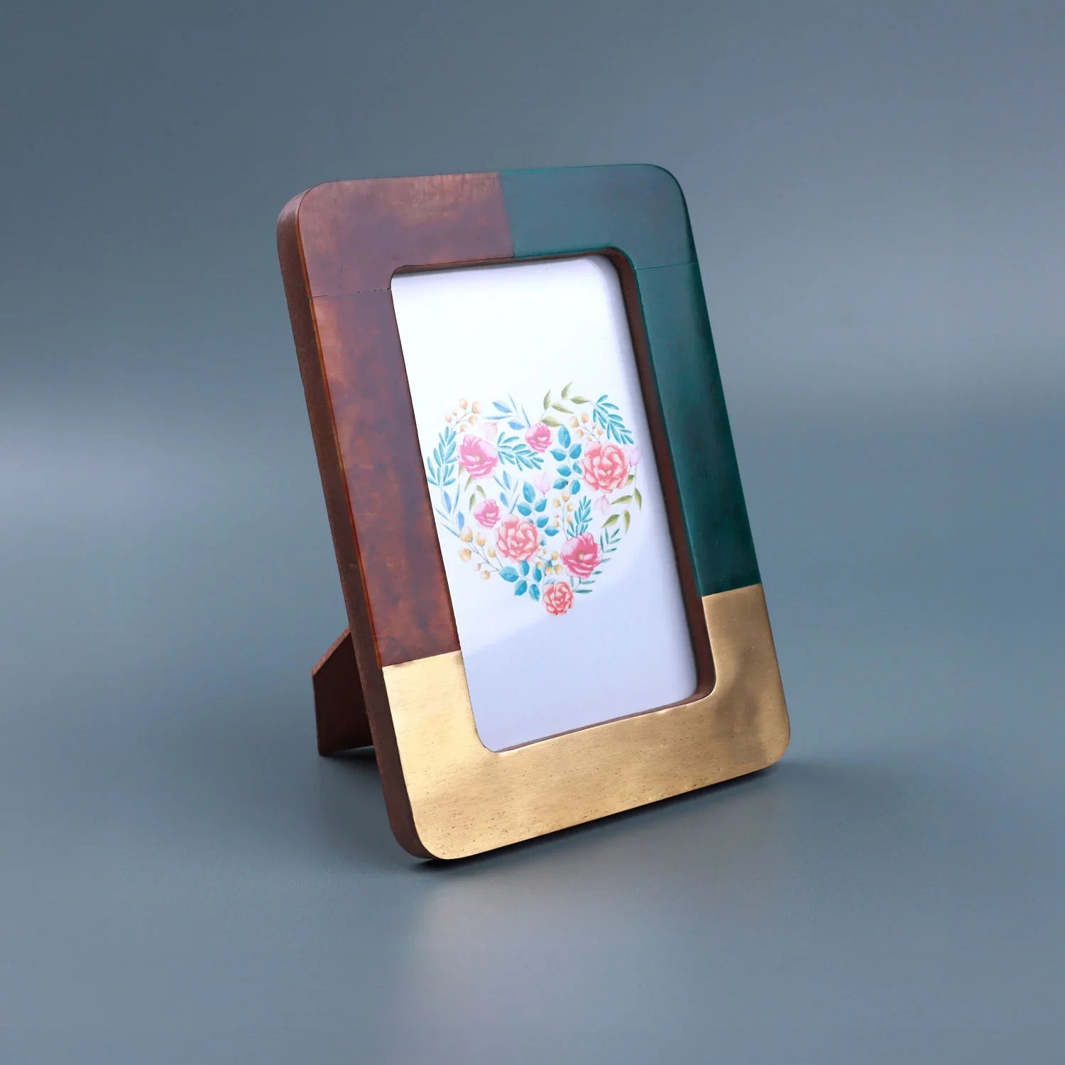 Lucca Handcrafted Photo Frame, Vintage Green, Rich Brown & Aged Brass Inlay Picture Display - G Decor