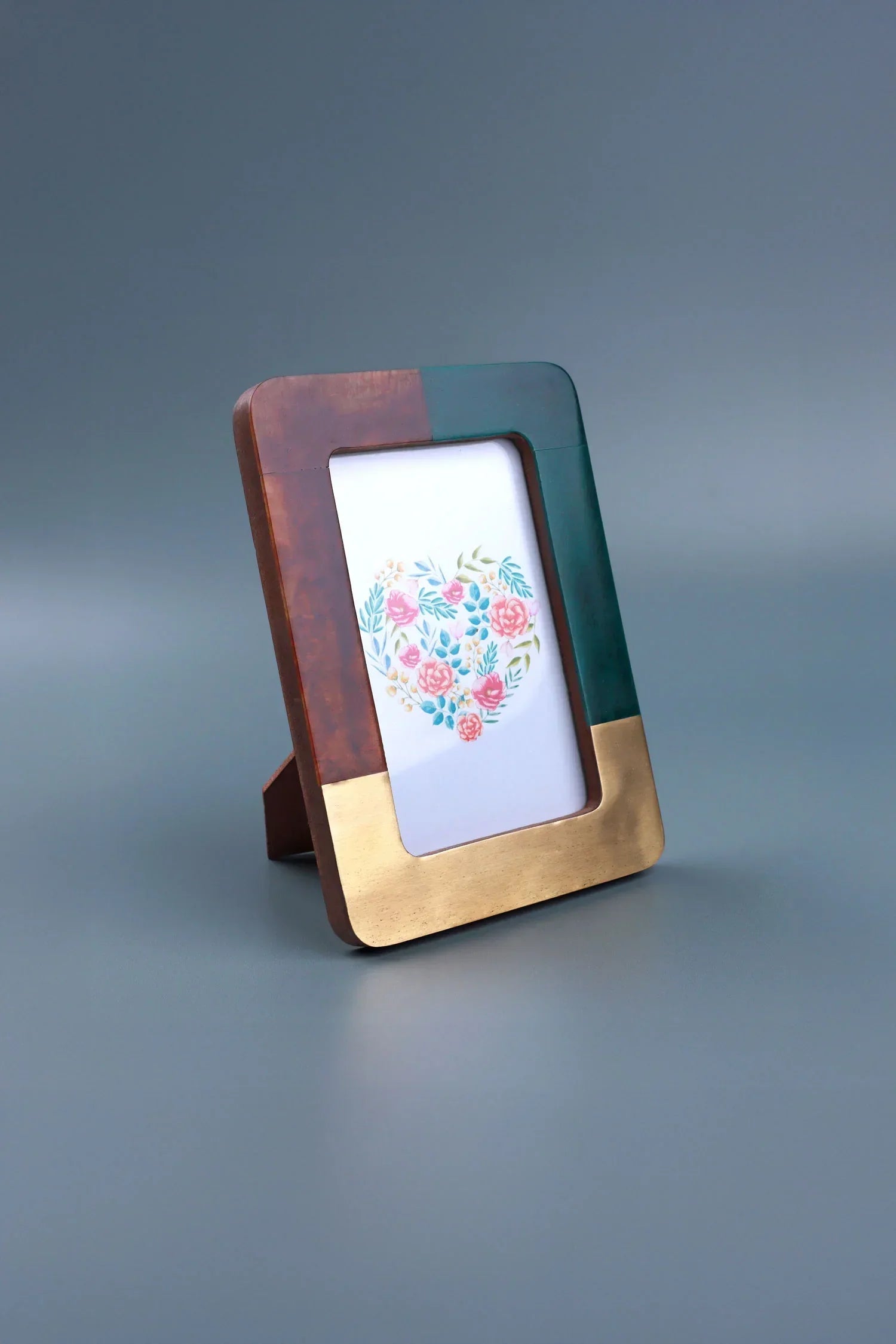 Lucca Bone Inlay Photo Frame in Vintage Green and Aged Brass — close-up view, G Decor