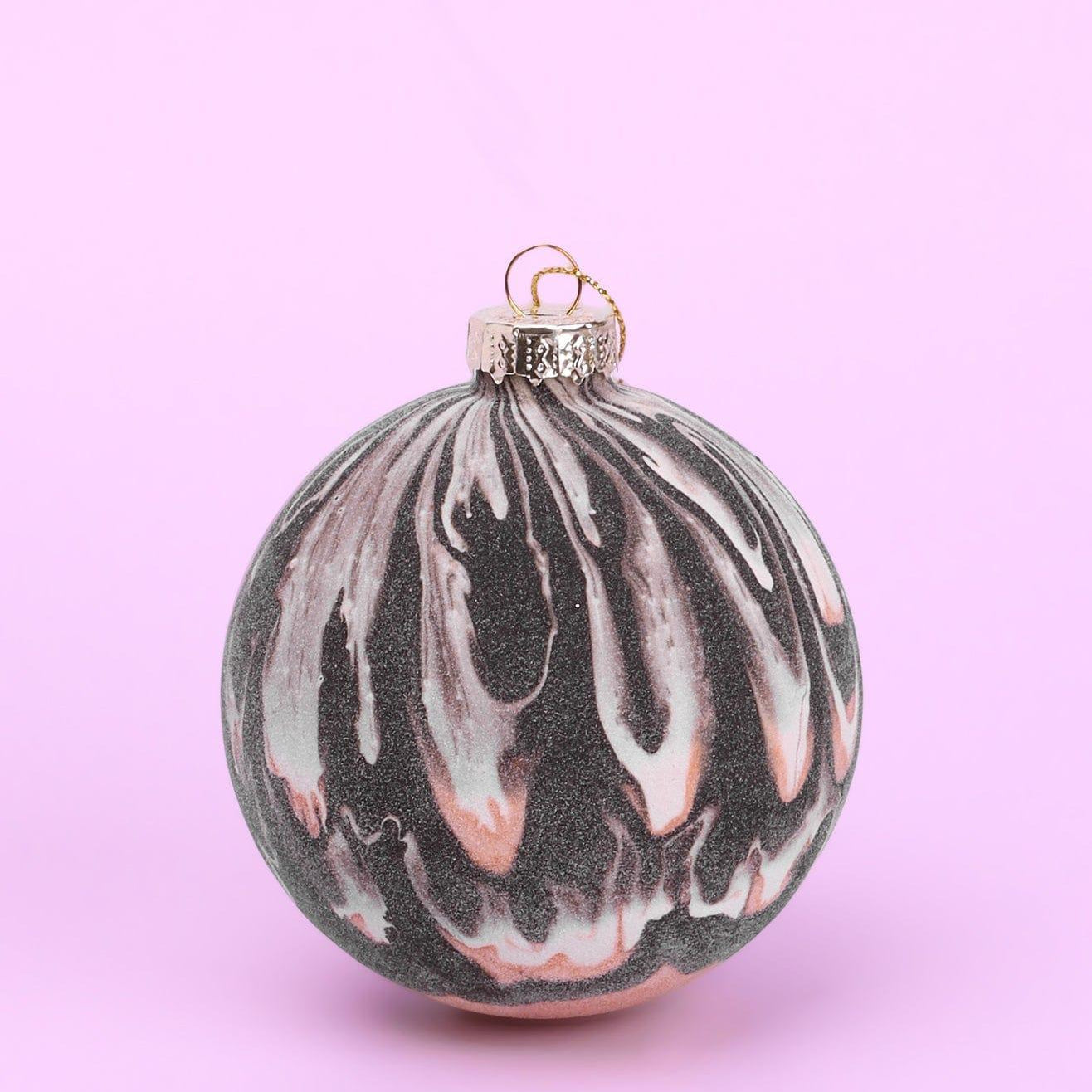 Luxurious Black, White, and Gold Marble Effect Christmas Tree Bauble - G Decor