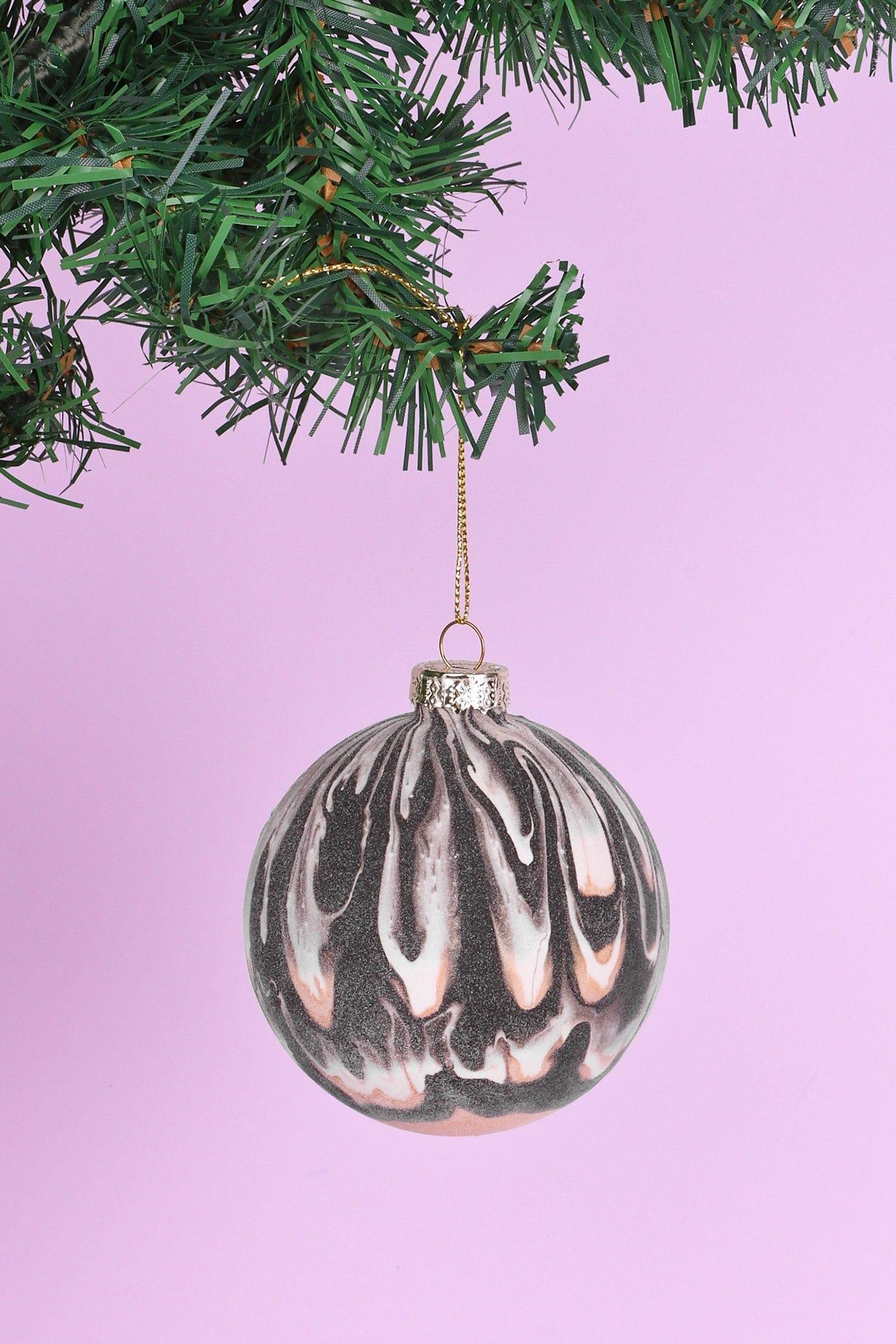 Luxurious Black, White, and Gold Marble Effect Christmas Tree Bauble - G Decor