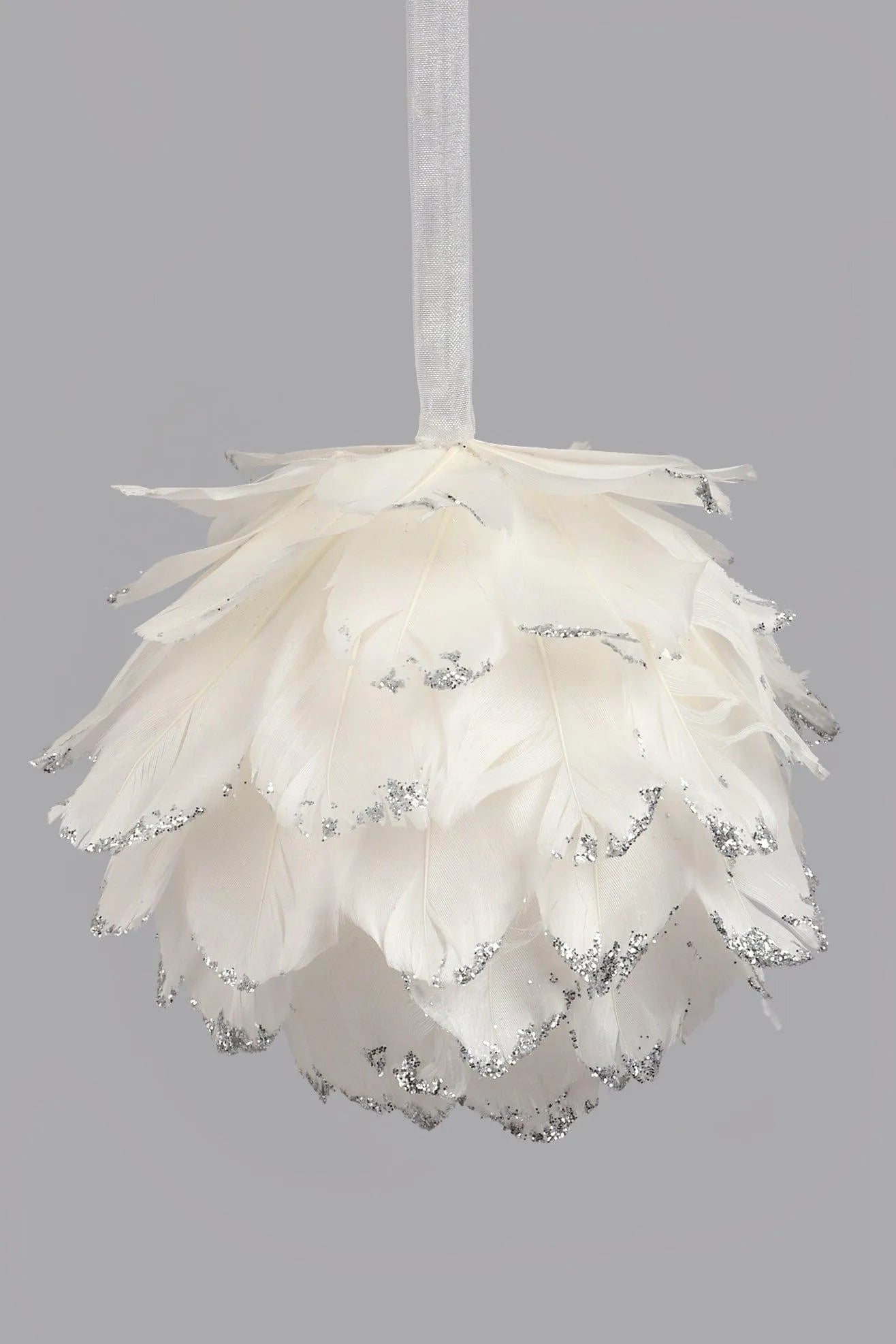 White Feather Snowfall Christmas Bauble — alternate view, G Decor