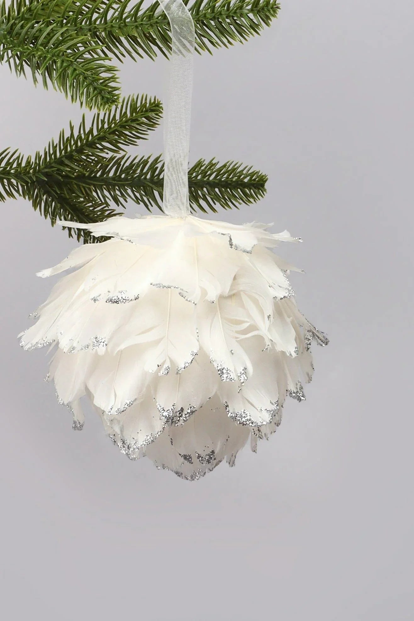 White Feather Snowfall Christmas Bauble — G Decor