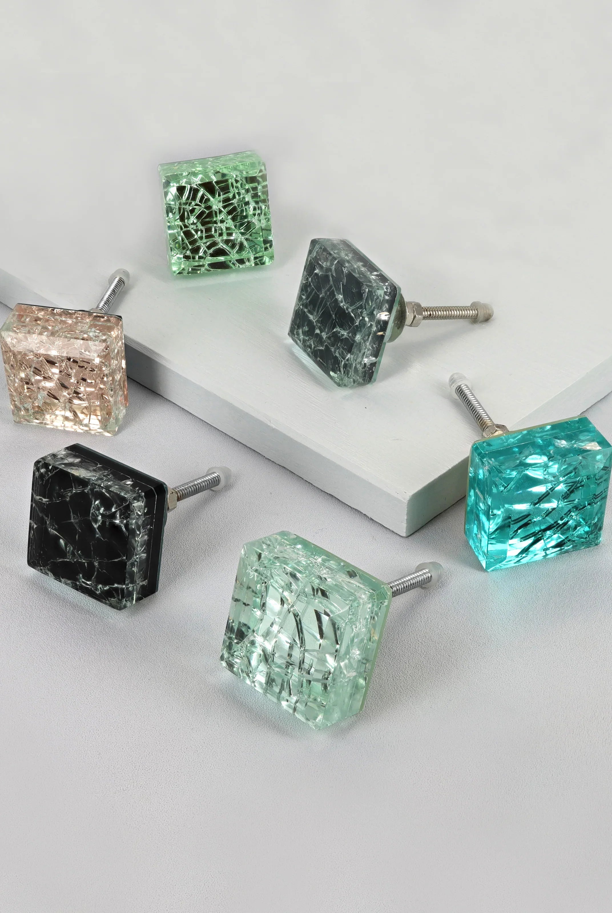 Maison Square Crystal Crackle Mirror Glass Pull Knobs - G Decor