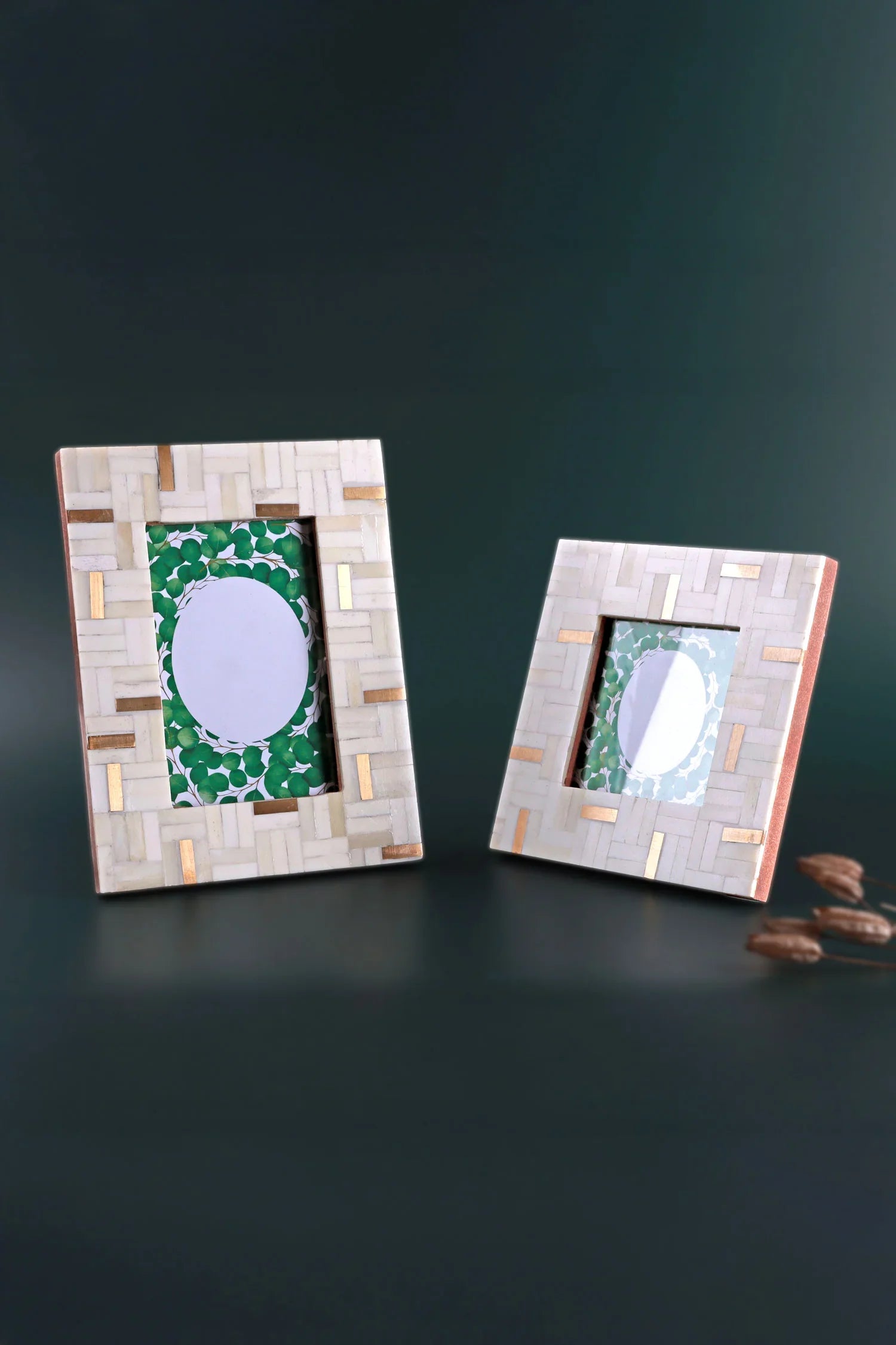 Milano Linea Handcrafted Horn Bone & Brass Photo Frame Cream & Gold Picture Display - G Decor