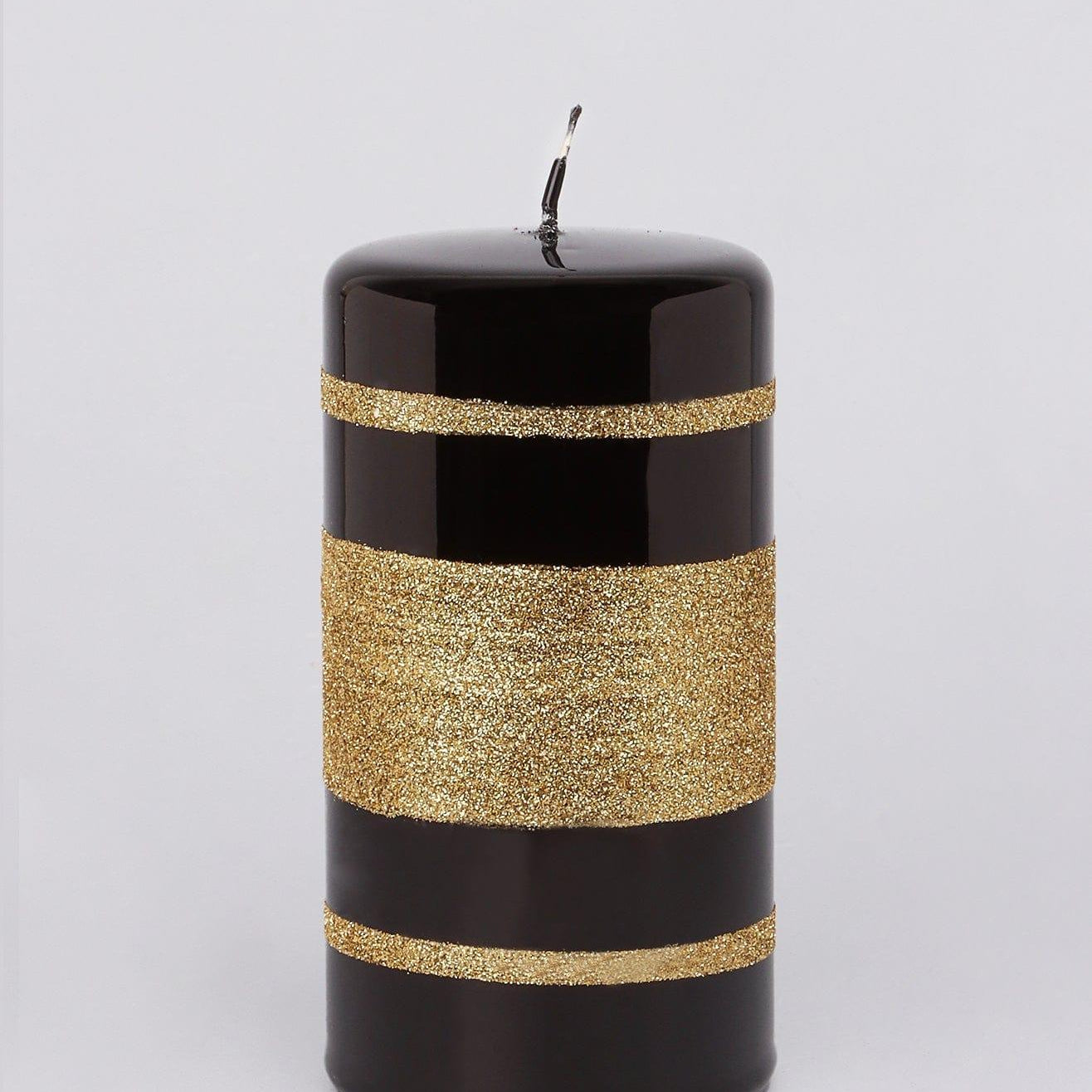 Mirror Glass Effect Clarae Limited Edition Hand-Finished Black & Gold Stripe Glitter Pillar & Ball Candles - G Decor