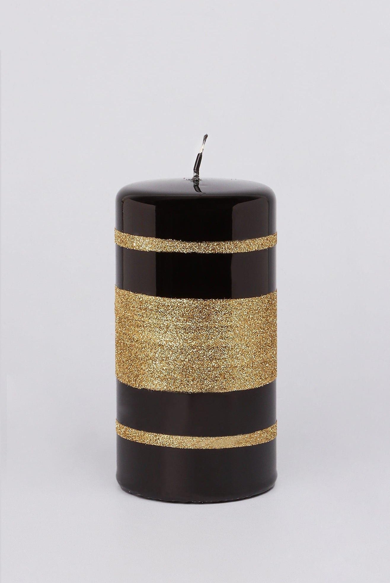 Mirror Glass Effect Clarae Limited Edition Hand-Finished Black & Gold Stripe Glitter Pillar & Ball Candles - G Decor