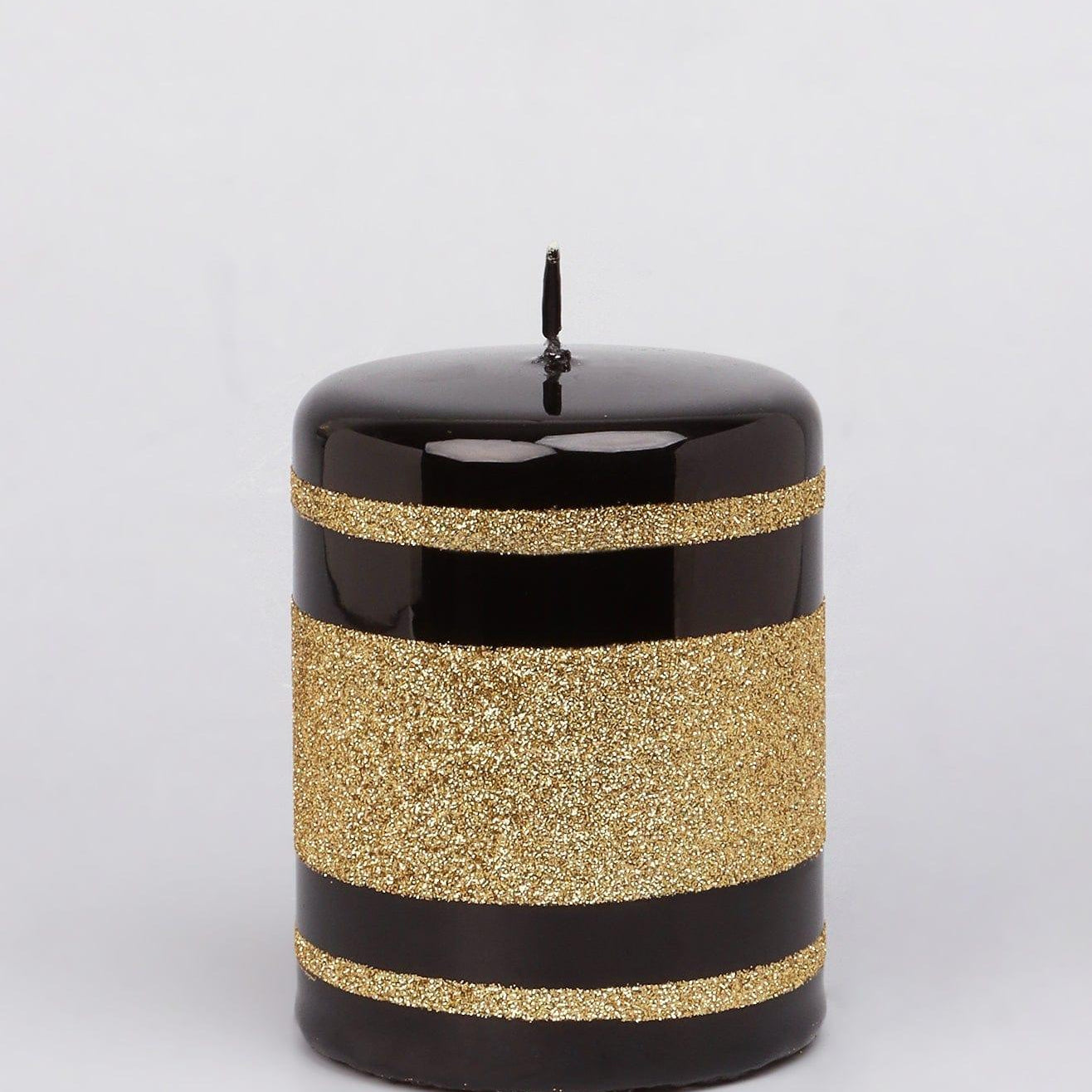 Mirror Glass Effect Clarae Limited Edition Hand-Finished Black & Gold Stripe Glitter Pillar & Ball Candles - G Decor