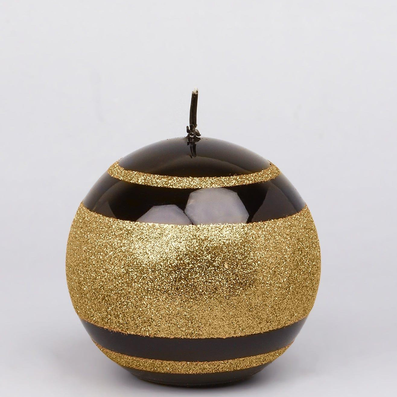 Mirror Glass Effect Clarae Limited Edition Hand-Finished Black & Gold Stripe Glitter Pillar & Ball Candles - G Decor