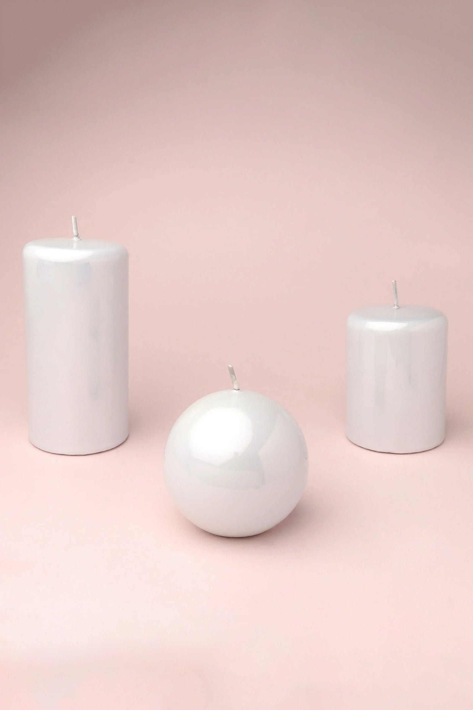 Clarae Reflet Mirror Glass Pillar and Ball Candle in Pearl White — alternate view, G Decor