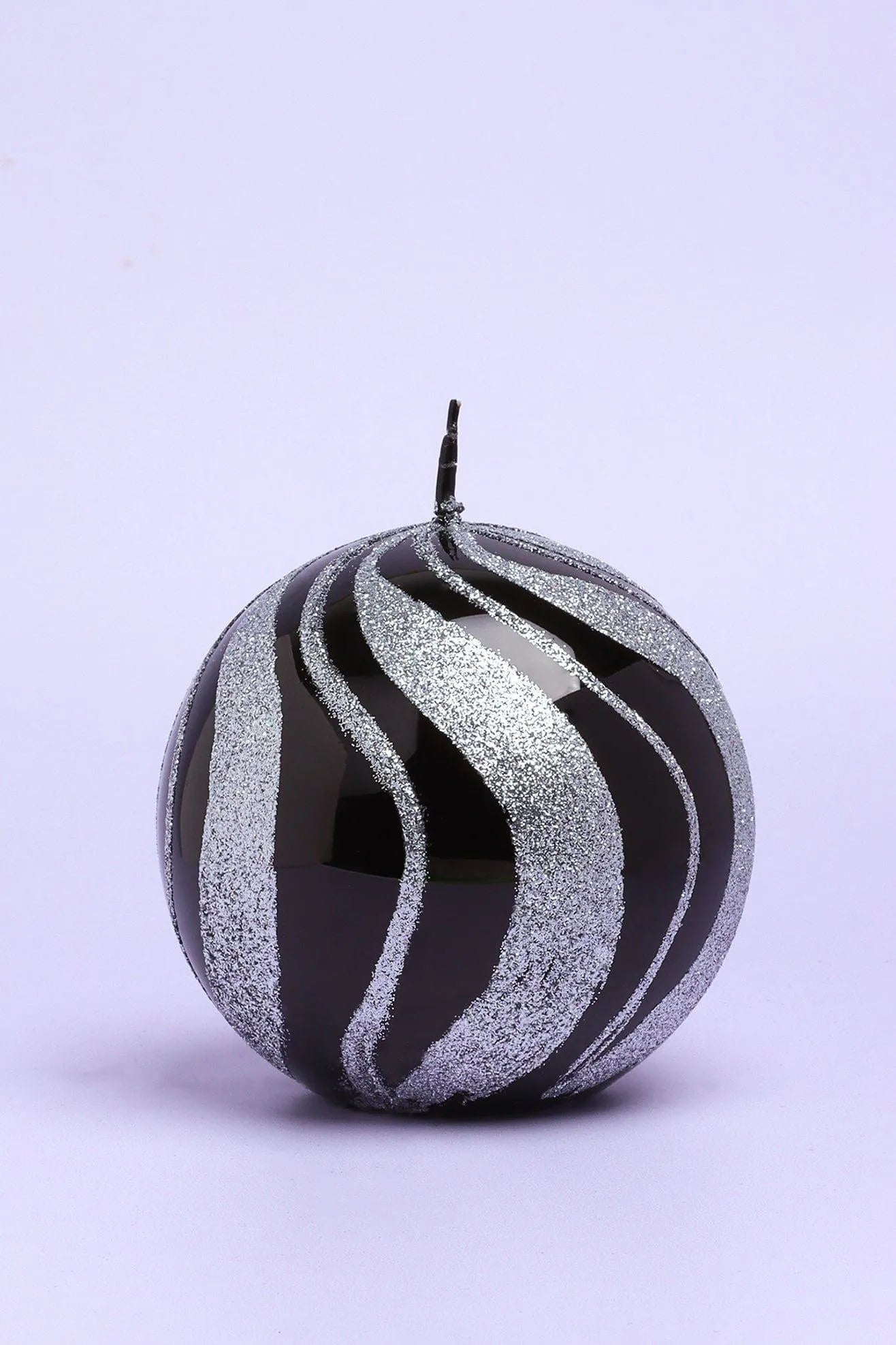 Mirror Glass Pillar and Ball Candles in Black and Silver Glitter — close-up view, G Decor