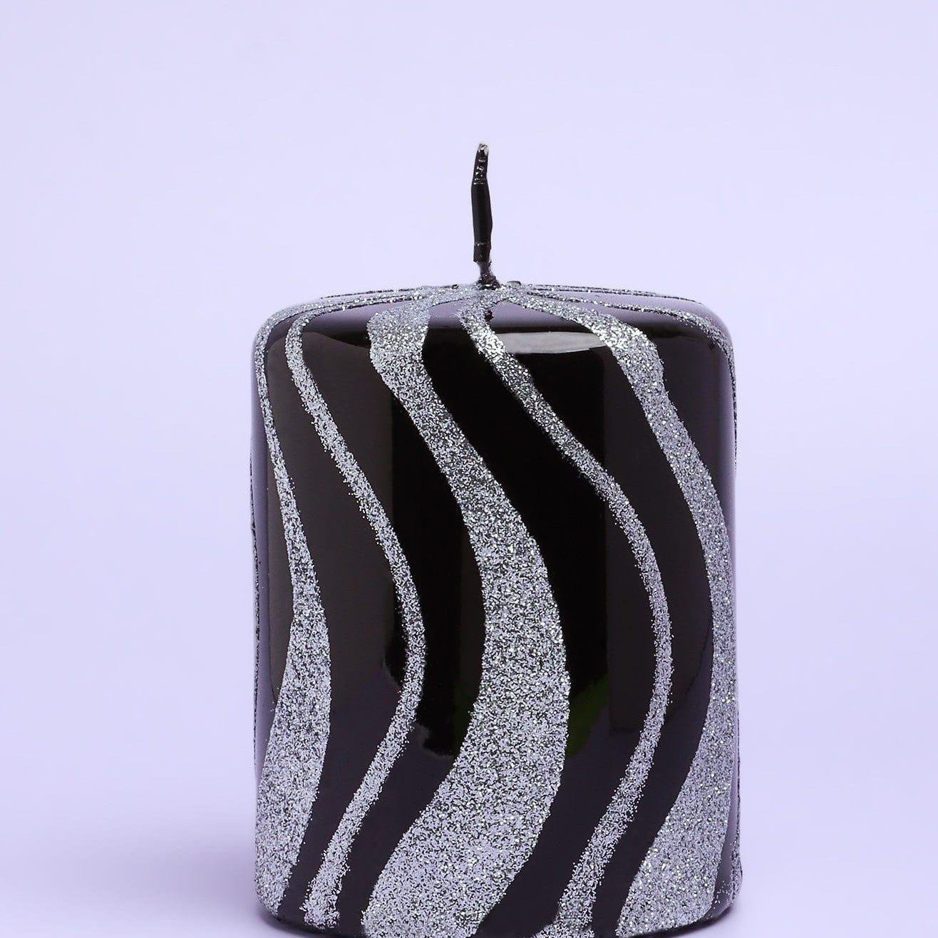 Mirror Glass Effect Limited Edition Hand-Finished Black & Silver Glitter Pillar & Ball Candles - G Decor