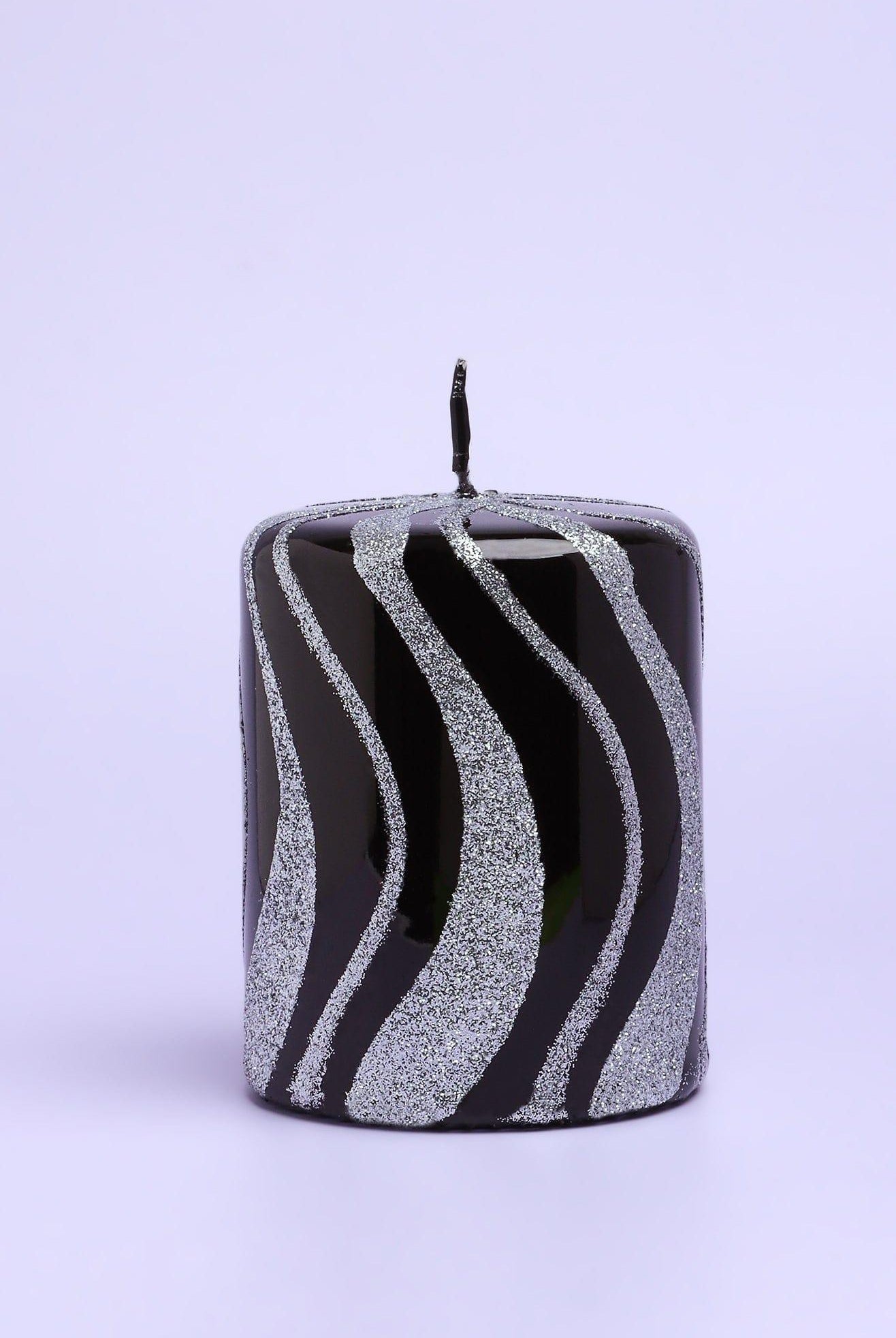 Mirror Glass Effect Limited Edition Hand-Finished Black & Silver Glitter Pillar & Ball Candles - G Decor