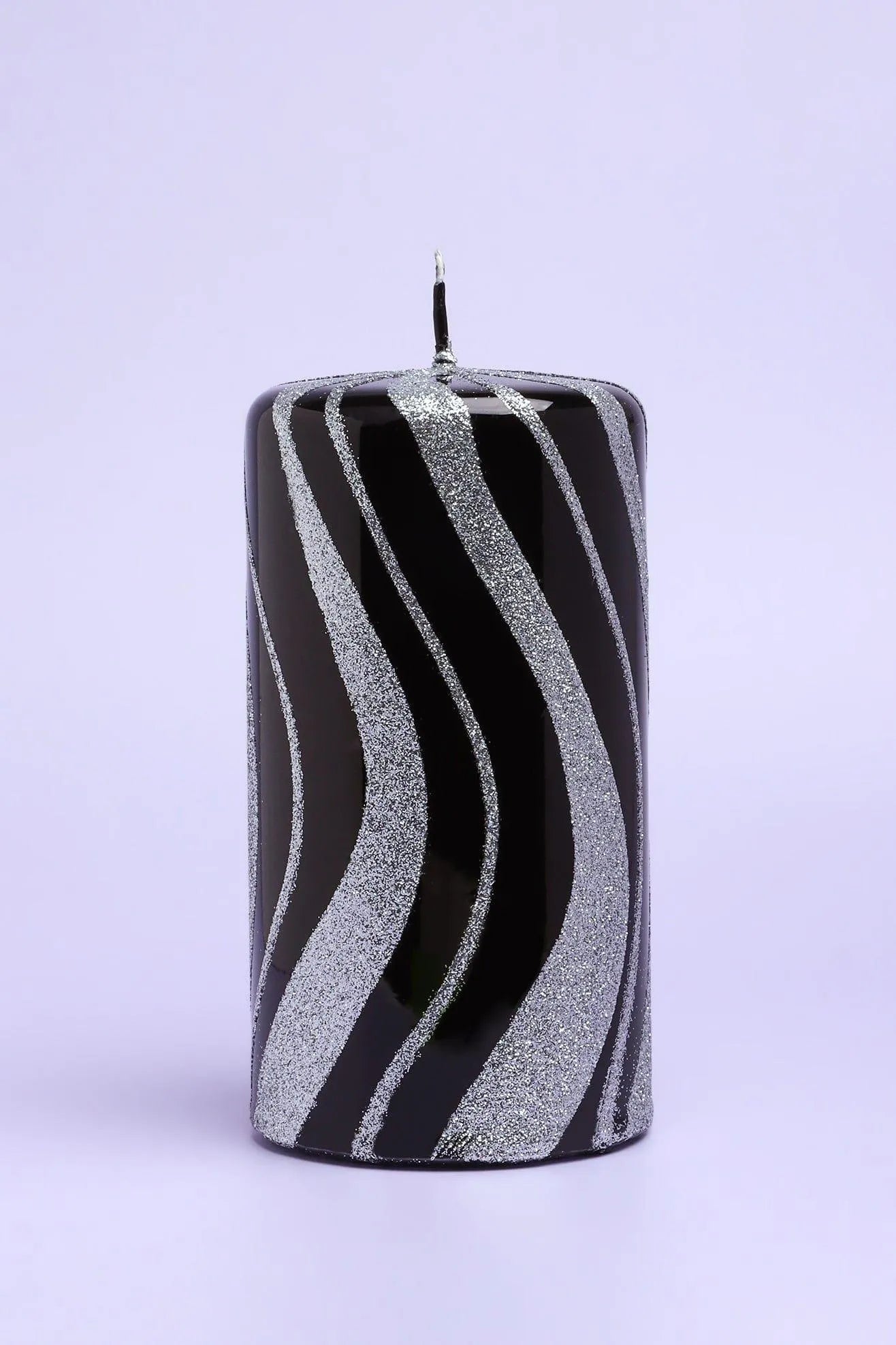 Mirror Glass Pillar and Ball Candles in Black and Silver Glitter — view 5, G Decor