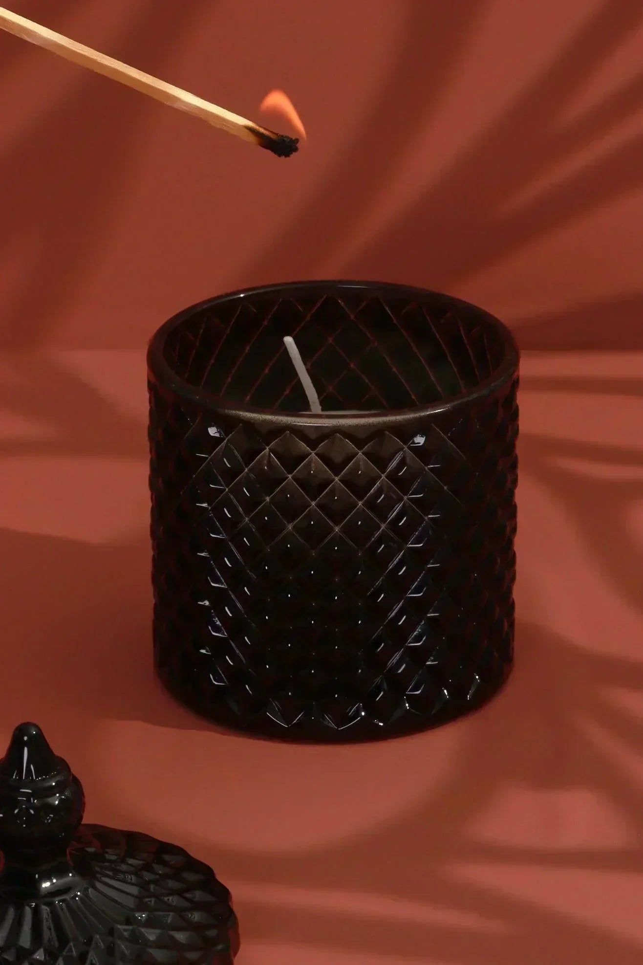 Misumi Scented Sandalwood Candle, Black Diamond Jar — lifestyle view, G Decor
