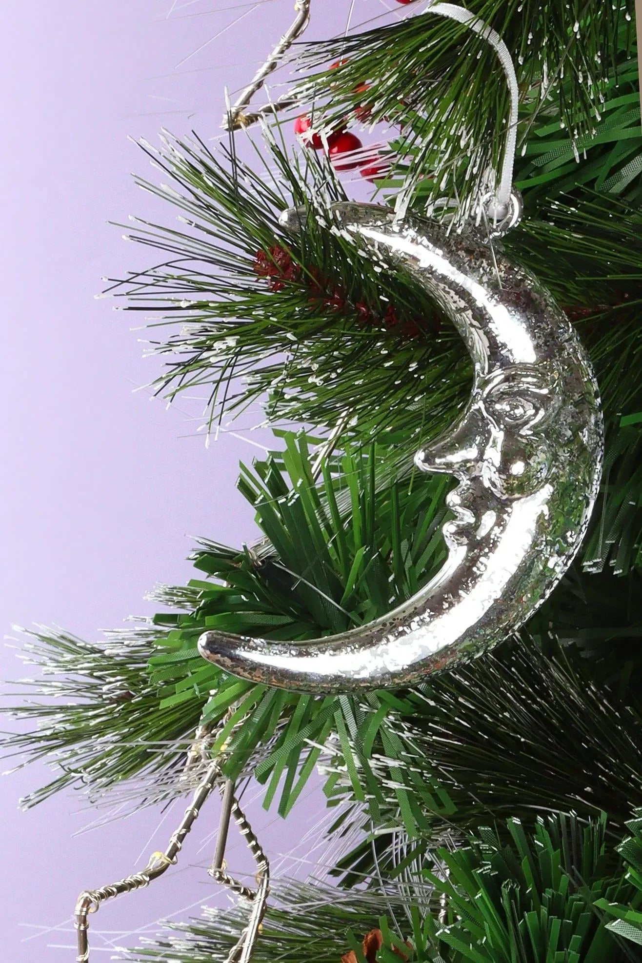 Large Silver Crescent Moon Glass Christmas Ornament — G Decor