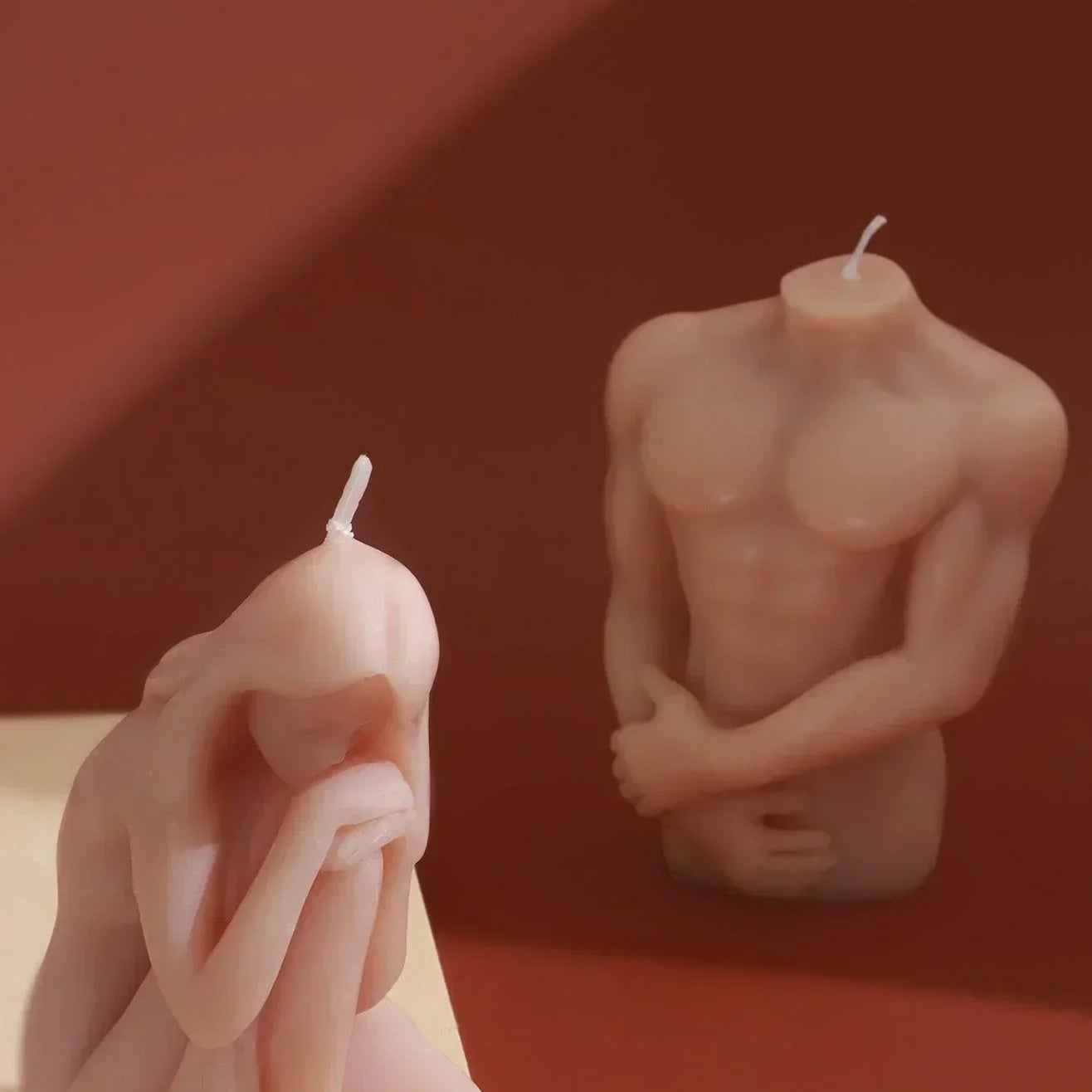 Muscular Male Torso and Crouching Female Candles - G Decor