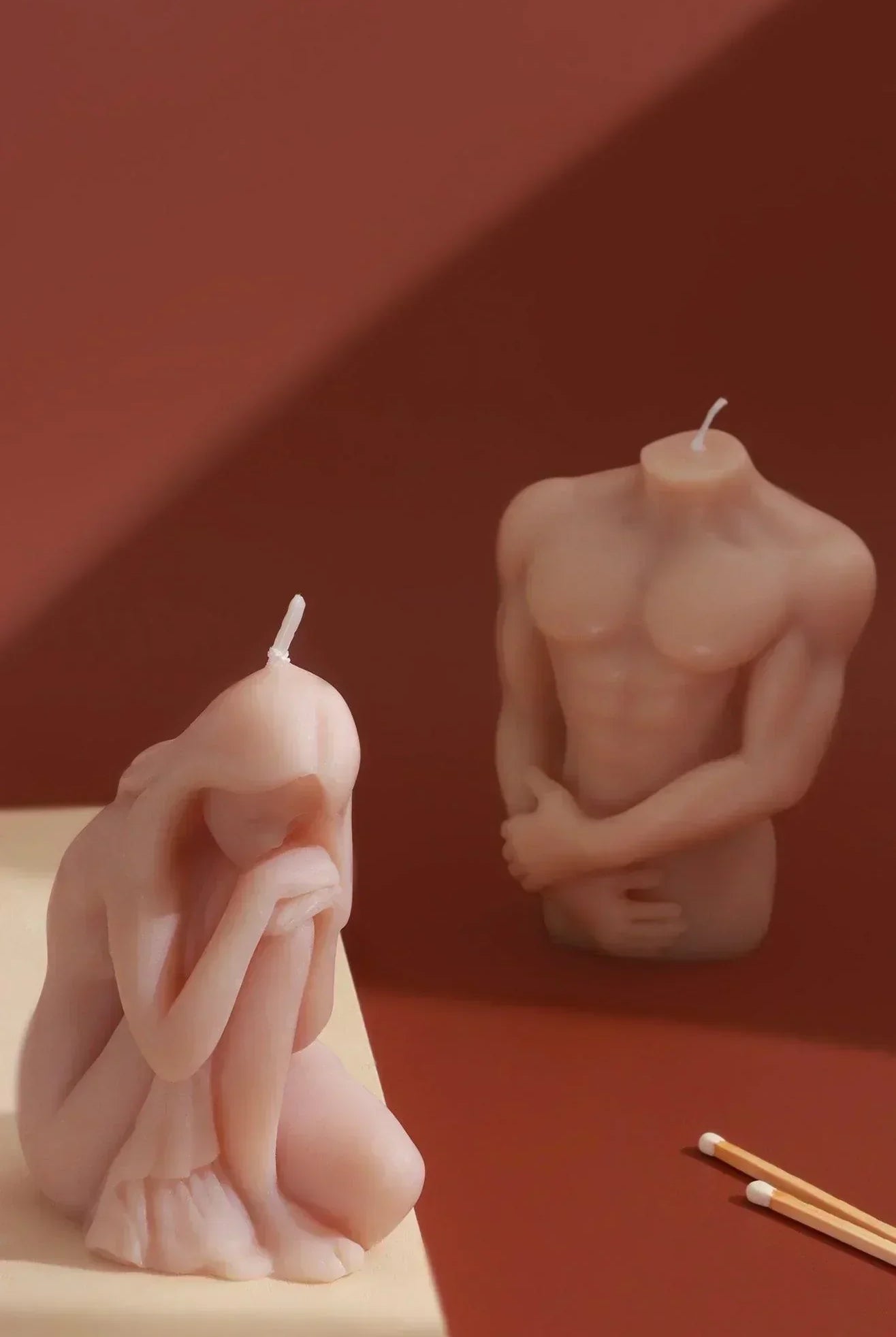 Muscular Male Torso and Crouching Female Candles - G Decor