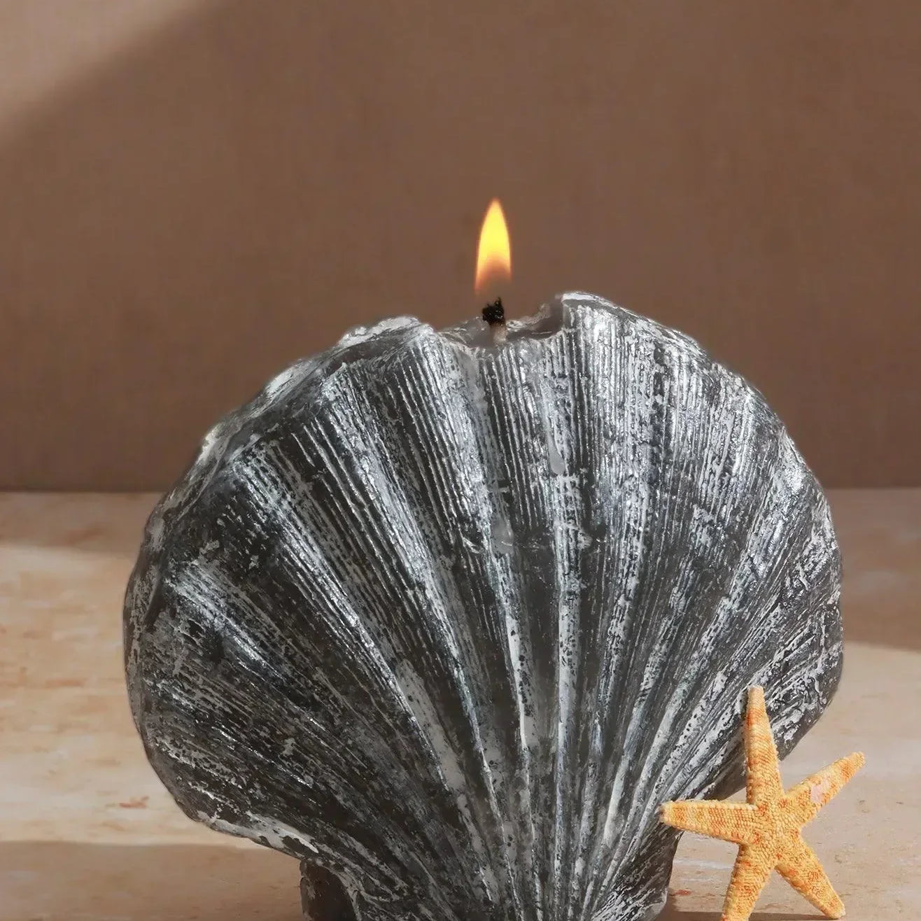 Ocean Tides Artisan Scented Candle Handcrafted Grey Coastal Shell Design with Fresh Ocean Fragrance - G Decor