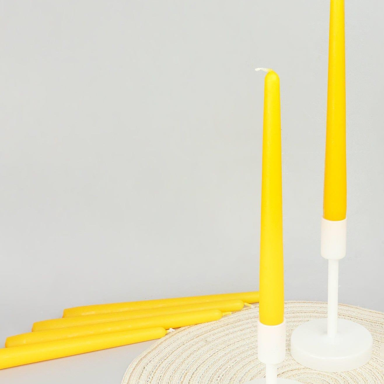 Pastelaria Set of 2, 10 or 20 Sunny Yellow Tall Pastel Dinner & Taper Candles - G Decor