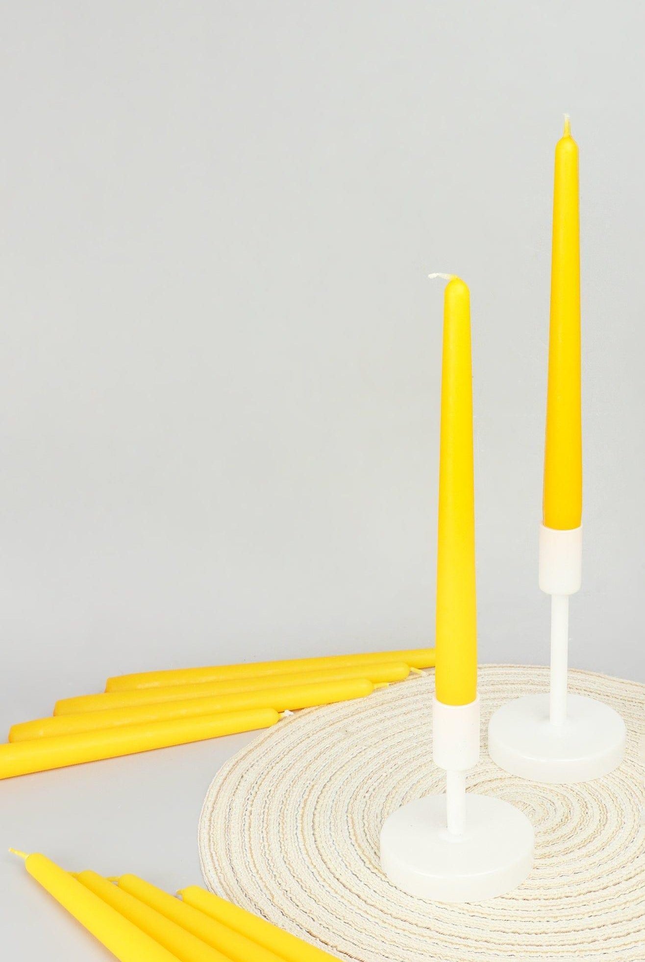 Pastelaria Set of 2, 10 or 20 Sunny Yellow Tall Pastel Dinner & Taper Candles - G Decor