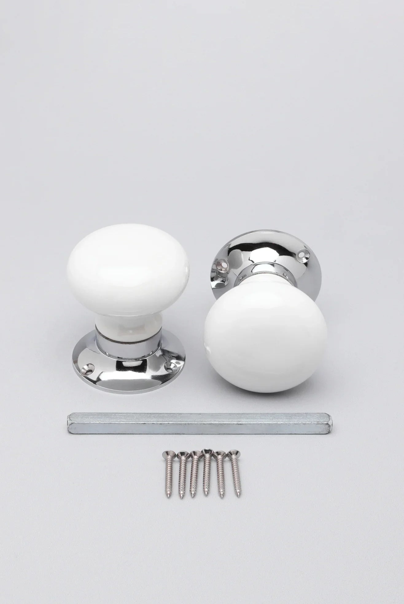 Perfect Edit White – Set of Handcrafted Ceramic Mortice Door Handles, Internal Turning Knobs for Bedroom & Room Doors with Chrome Base - G Decor
