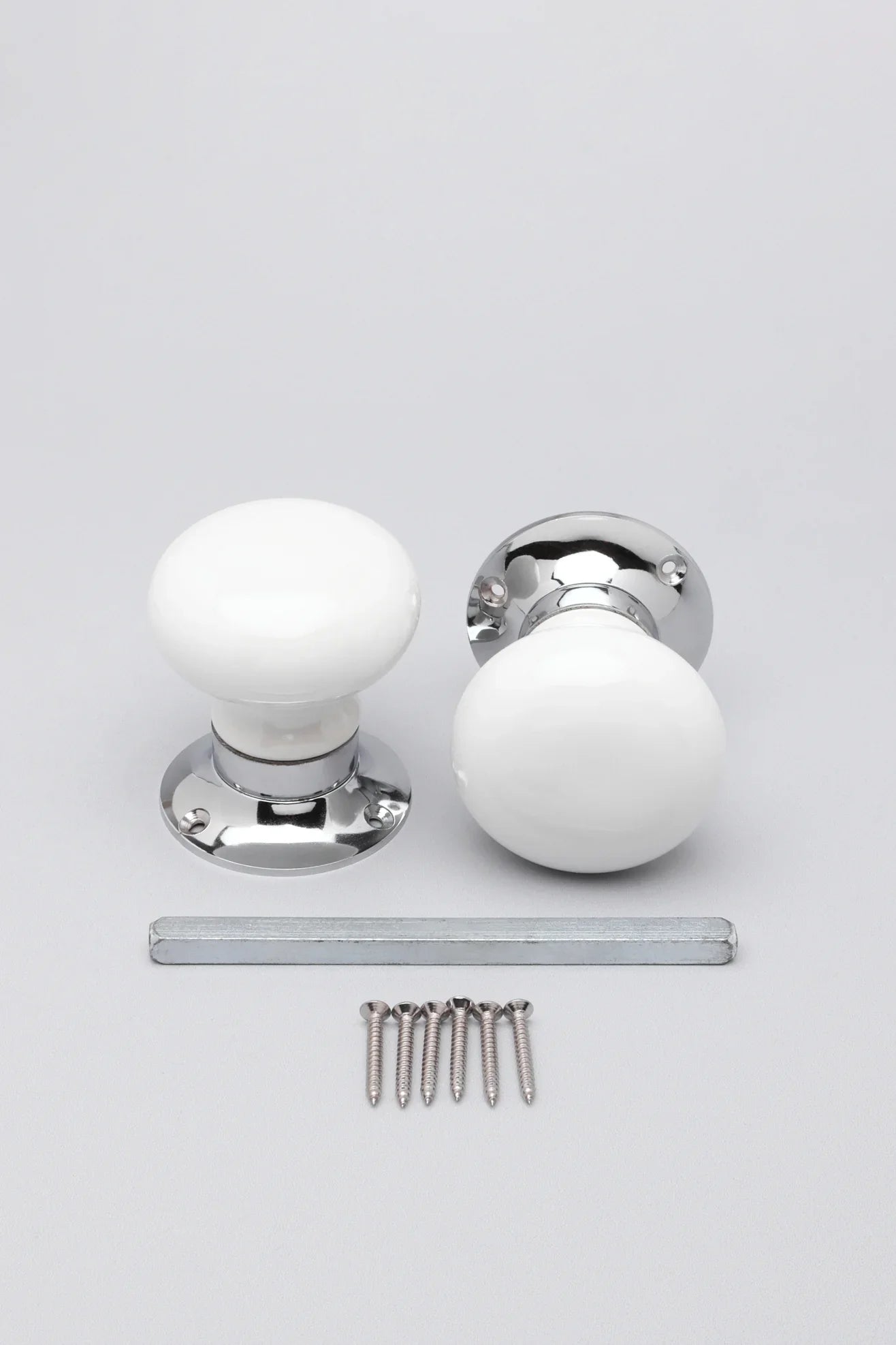 Perfect Edit White – Set of Handcrafted Ceramic Mortice Door Handles, Internal Turning Knobs for Bedroom & Room Doors with Chrome Base - G Decor