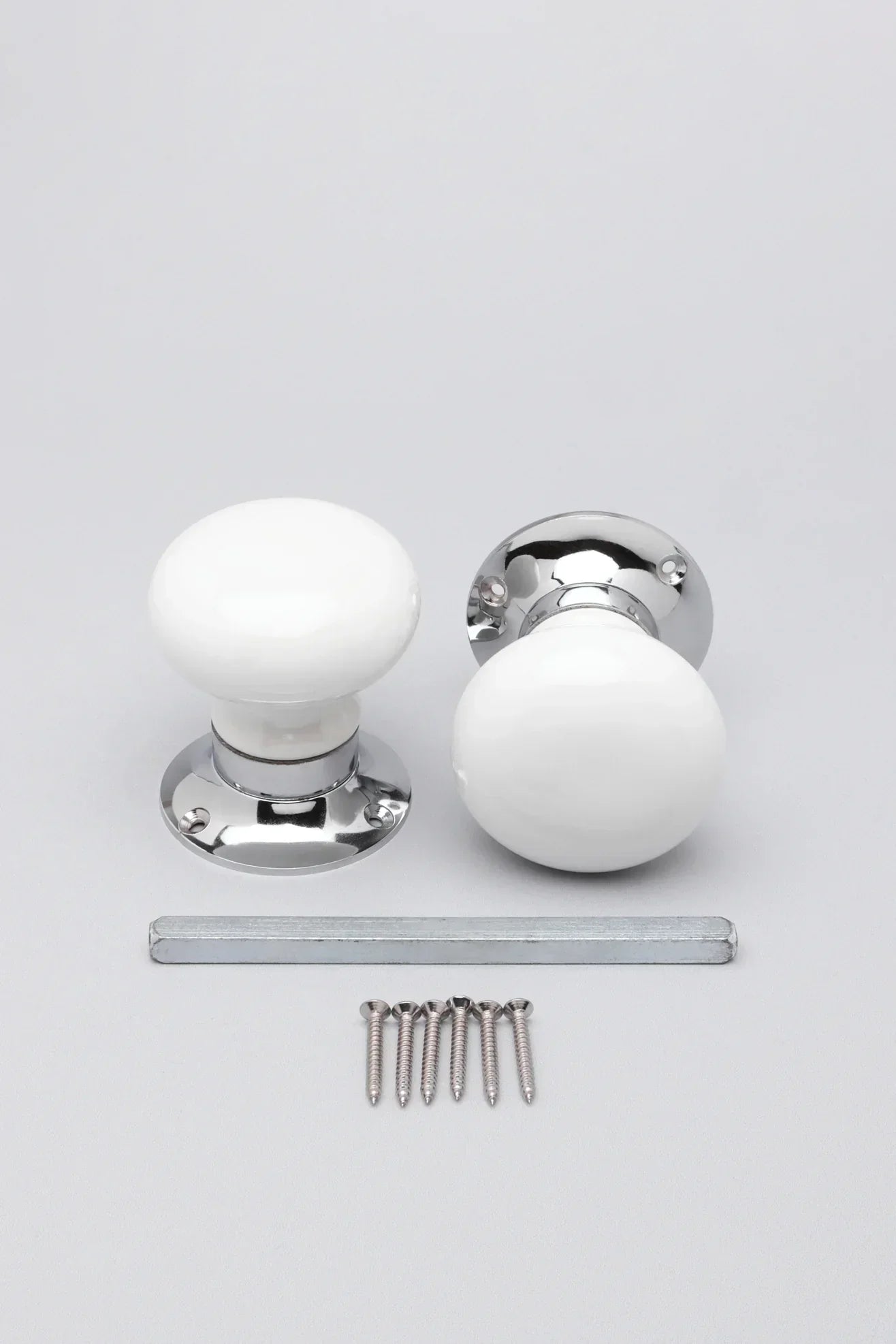 Perfect Edit White – Set of Handcrafted Ceramic Mortice Door Handles, Internal Turning Knobs for Bedroom & Room Doors with Chrome Base - G Decor