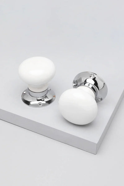 Perfect Edit White Ceramic Mortice Door Knobs with Chrome Base