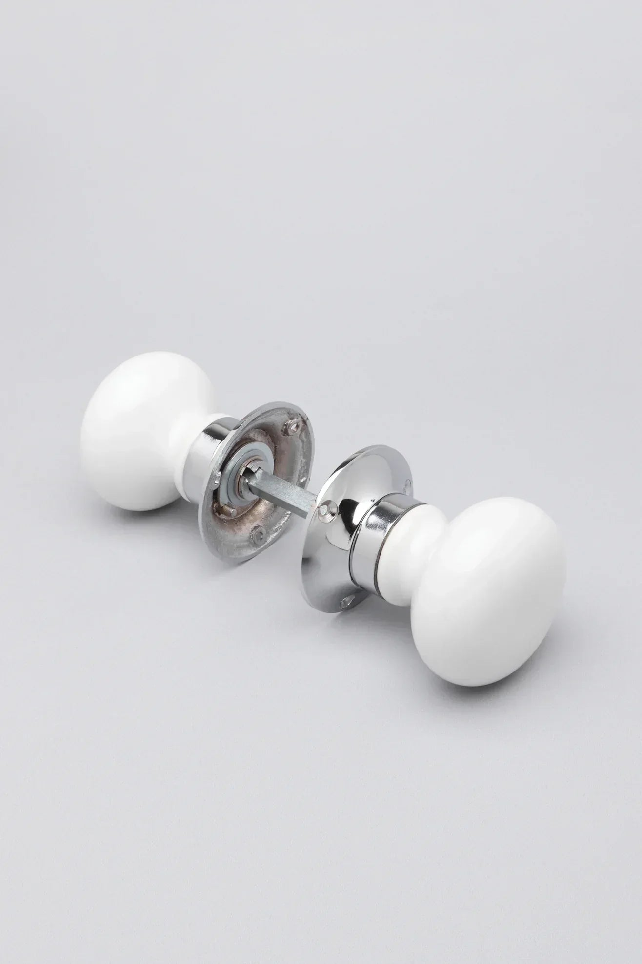 Perfect Edit White – Set of Handcrafted Ceramic Mortice Door Handles, Internal Turning Knobs for Bedroom & Room Doors with Chrome Base - G Decor