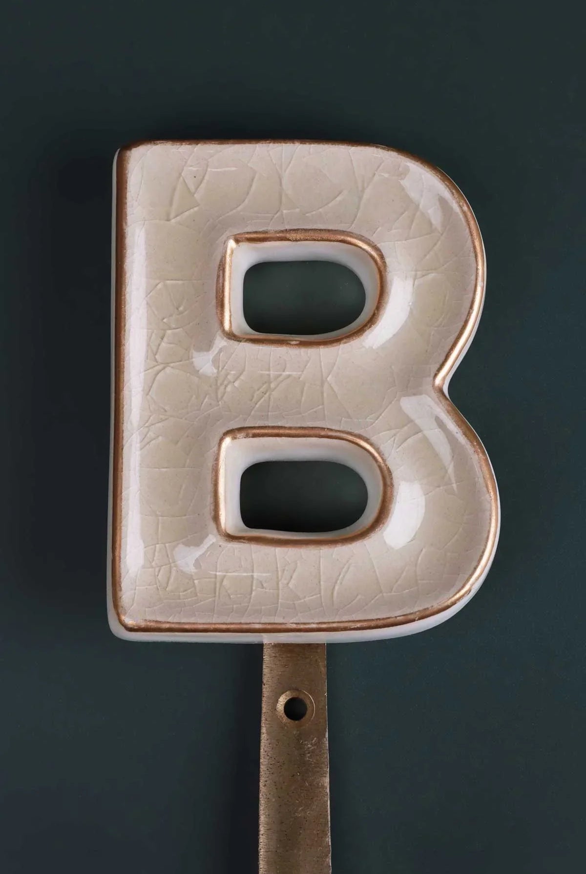 Personalised Handcrafted Monogram Alphabet Cream Crackle Glazed Hooks Hand-Painted Ceramic & Antique Finish Brass Letter Wall Coat Hooks - G Decor