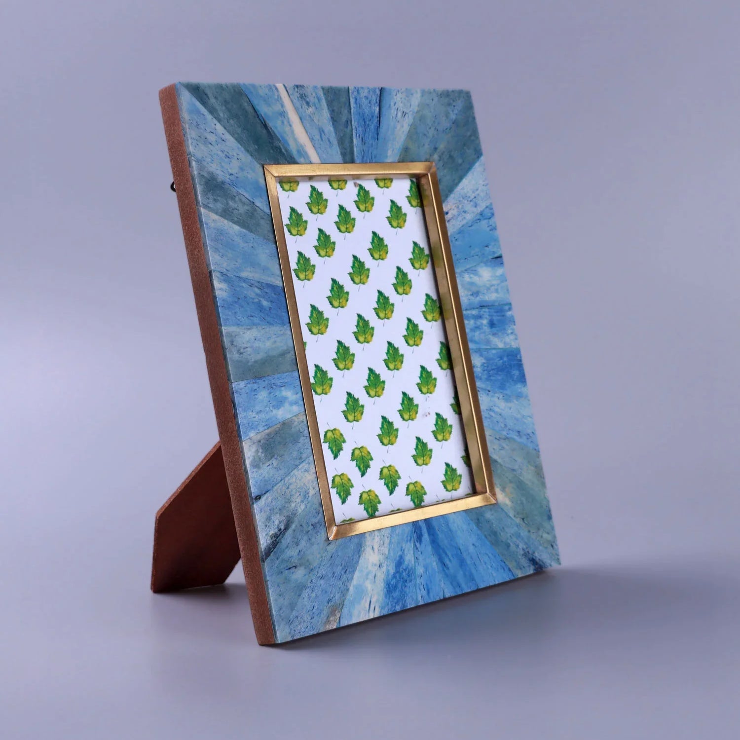 Profondo Blu Handcrafted Horn Bone & Brass Photo Frame Deep Blue & Gold Picture Display - G Decor