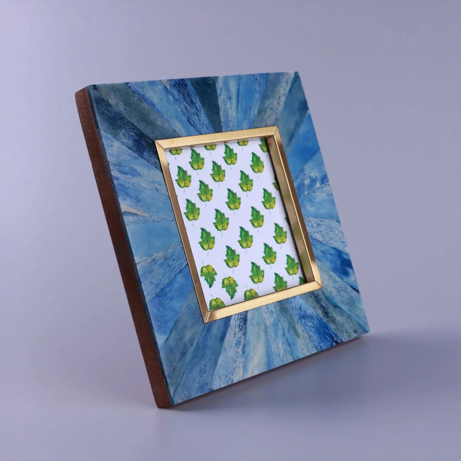 Profondo Blu Handcrafted Horn Bone & Brass Photo Frame Deep Blue & Gold Picture Display - G Decor