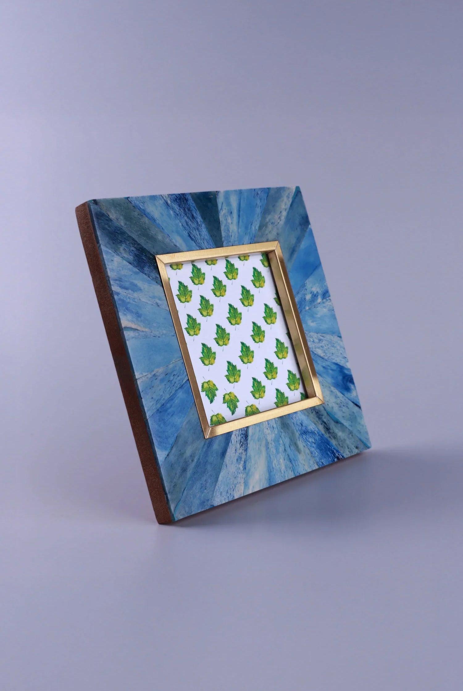 Profondo Blu Handcrafted Horn Bone & Brass Photo Frame Deep Blue & Gold Picture Display - G Decor