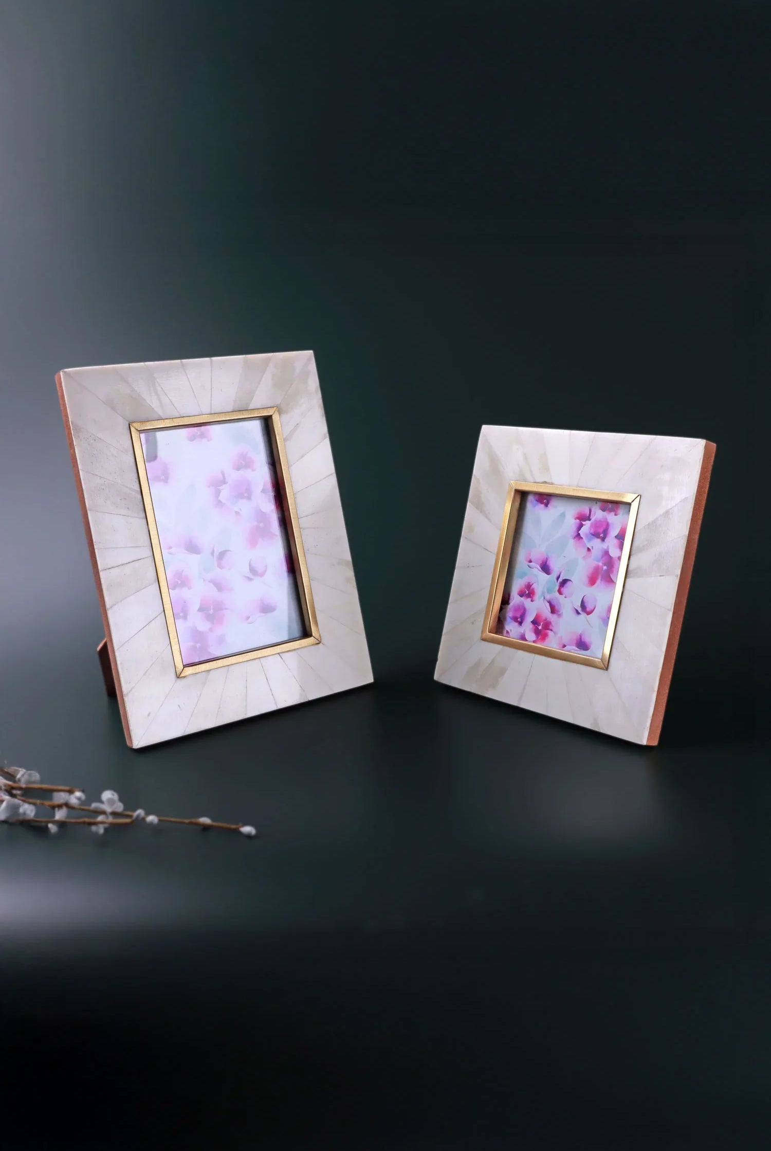 Profondo Crema Handcrafted Horn Bone & Brass Photo Frame Warm Cream & Gold Picture Display - G Decor