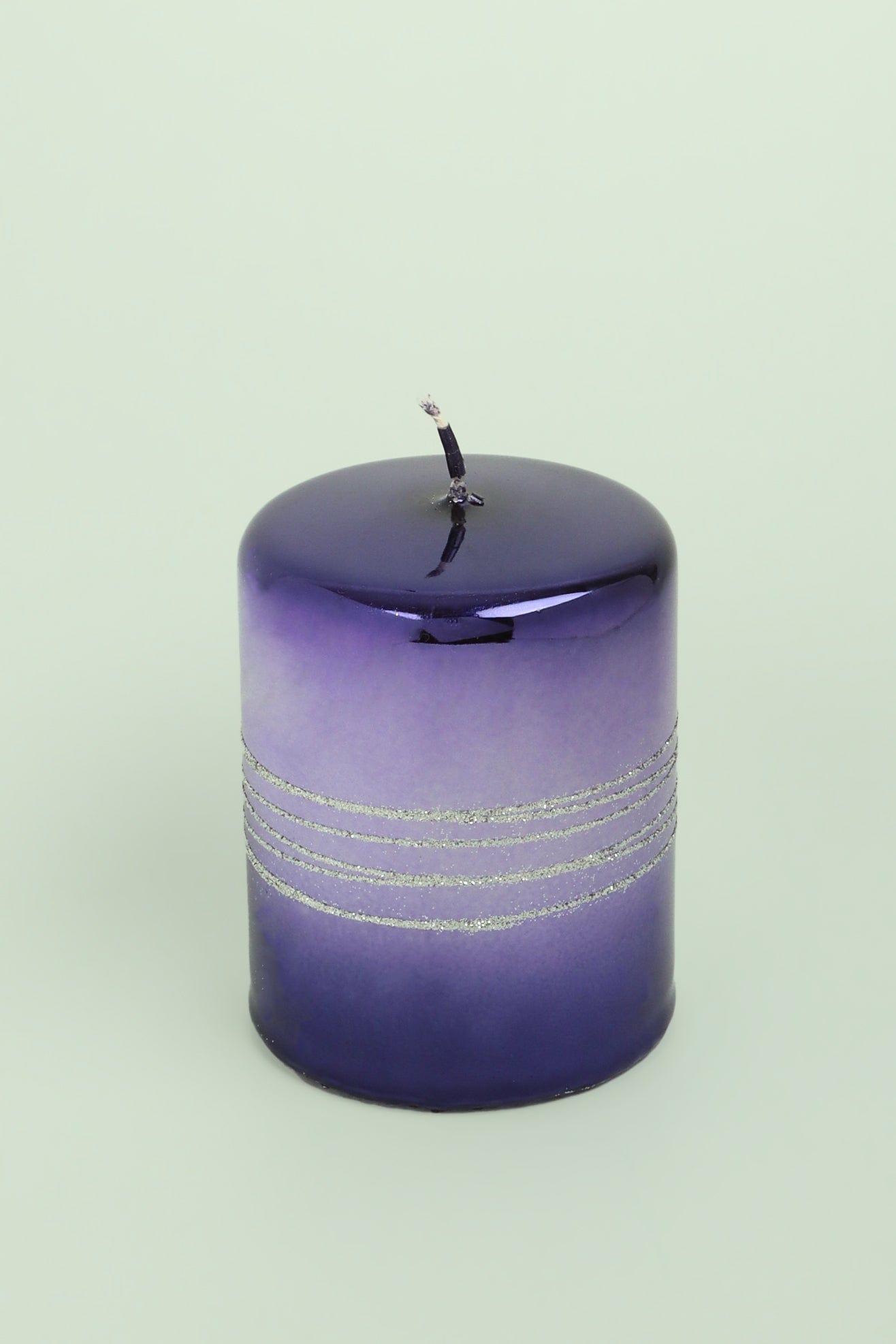 G Decor Candles & Candle Holders Purple / Small pillar Purple Two Tone Glitter Glass Effect Reflecting Gloss Pillar Candles