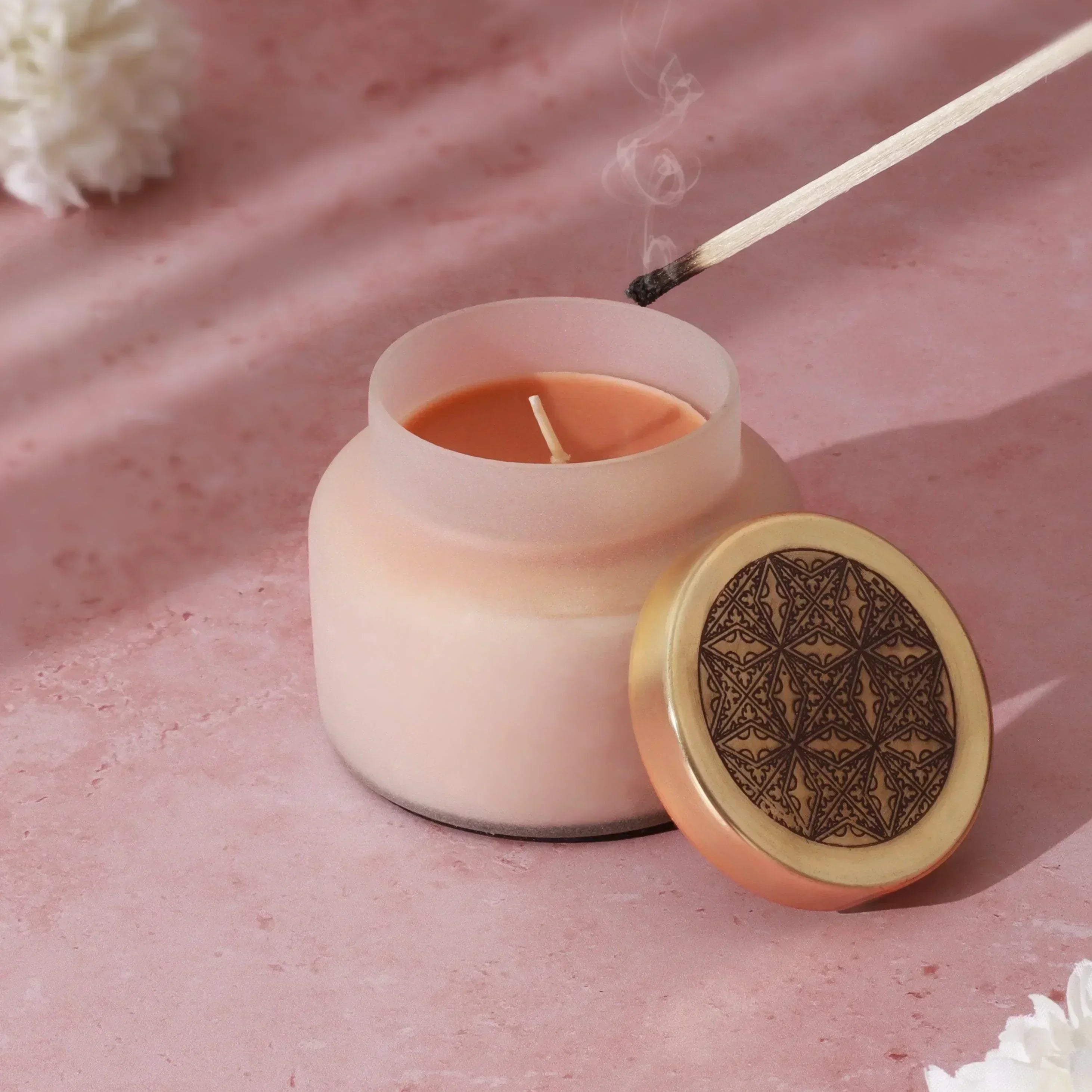 Rasa Chandra Jasmine Scented Candle in Frosted White Glass - G Decor